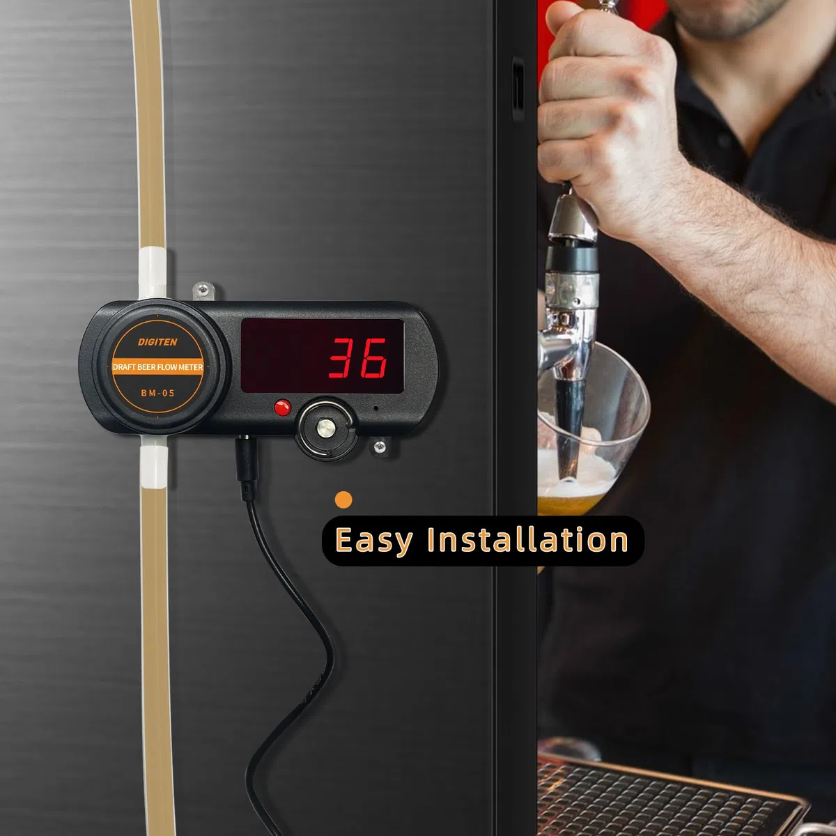 Digitaler Bier-Durchflussmesser BM-05, LED-Display, mit Netzteil und Zubehör,Den koschere bier - und getränkezähler