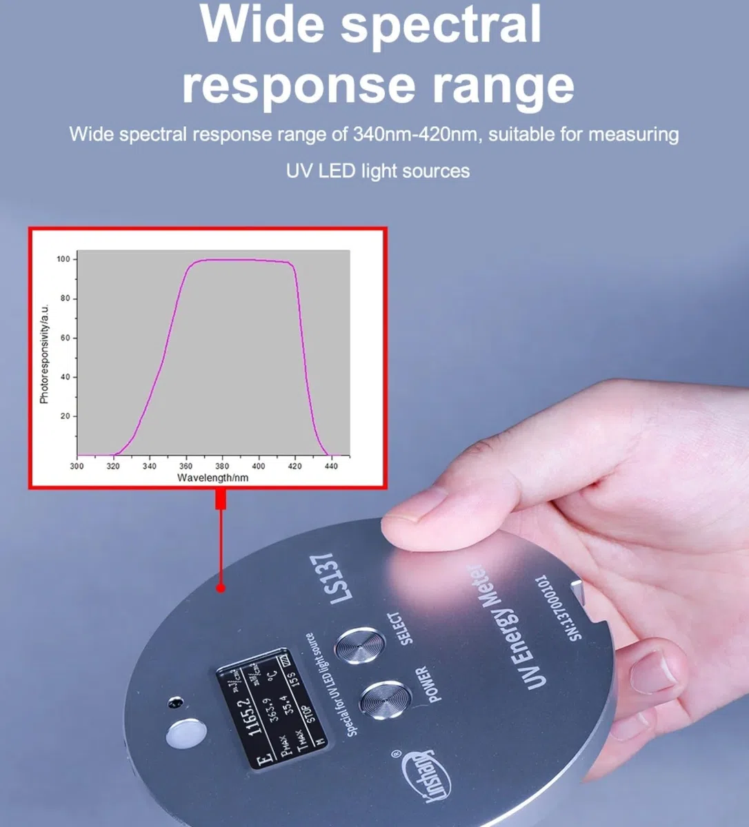 LS137 UVA-LED-Energiemessgerät UV-Strahlenmessgerät für 365nm 385nm 395nm 405nm UV-Tinten-Klebstoff-Beschichtungshärtung Belichtung Druck