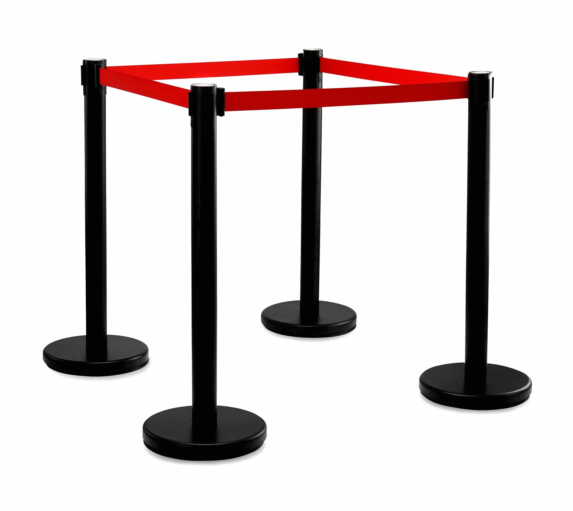 Stagecaptain PLS-200B Absperrständer Personenleitsystem 2 Paar (4 Stück Absperrpfosten, Hotel, Ausstellung, Flughafen, Vip, roter Teppich, Absperrband rot) schwarz