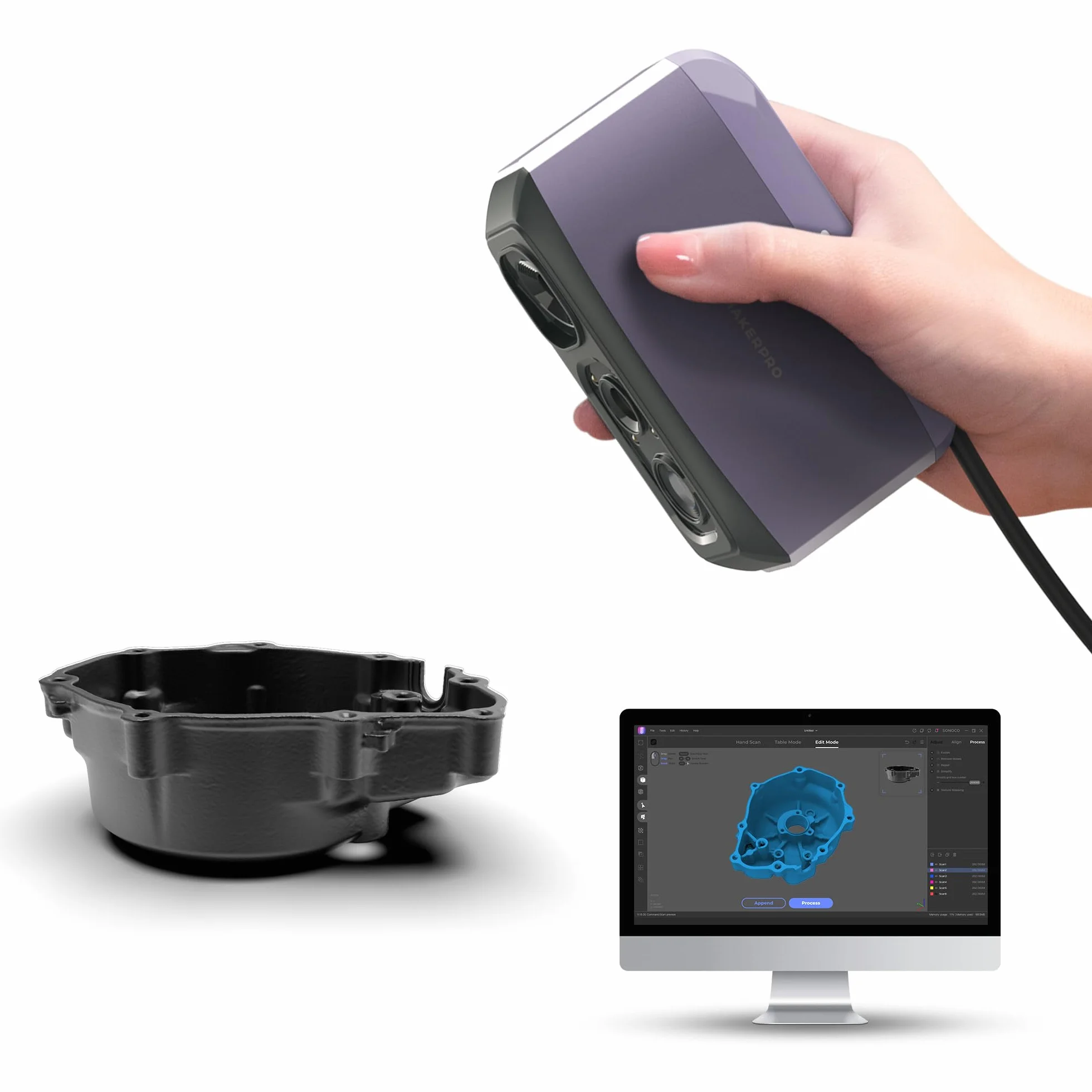 3DMakerpro 3D-Scanner Moose Lite, präziser 3D Scanner für 3D-Drucker, 0,05 mm Genauigkeit, NIR-Lichtquelle, Mittelformat für Objekte von 15-1500 mm, Mono-Textur, kompatibel mit Windows/Mac