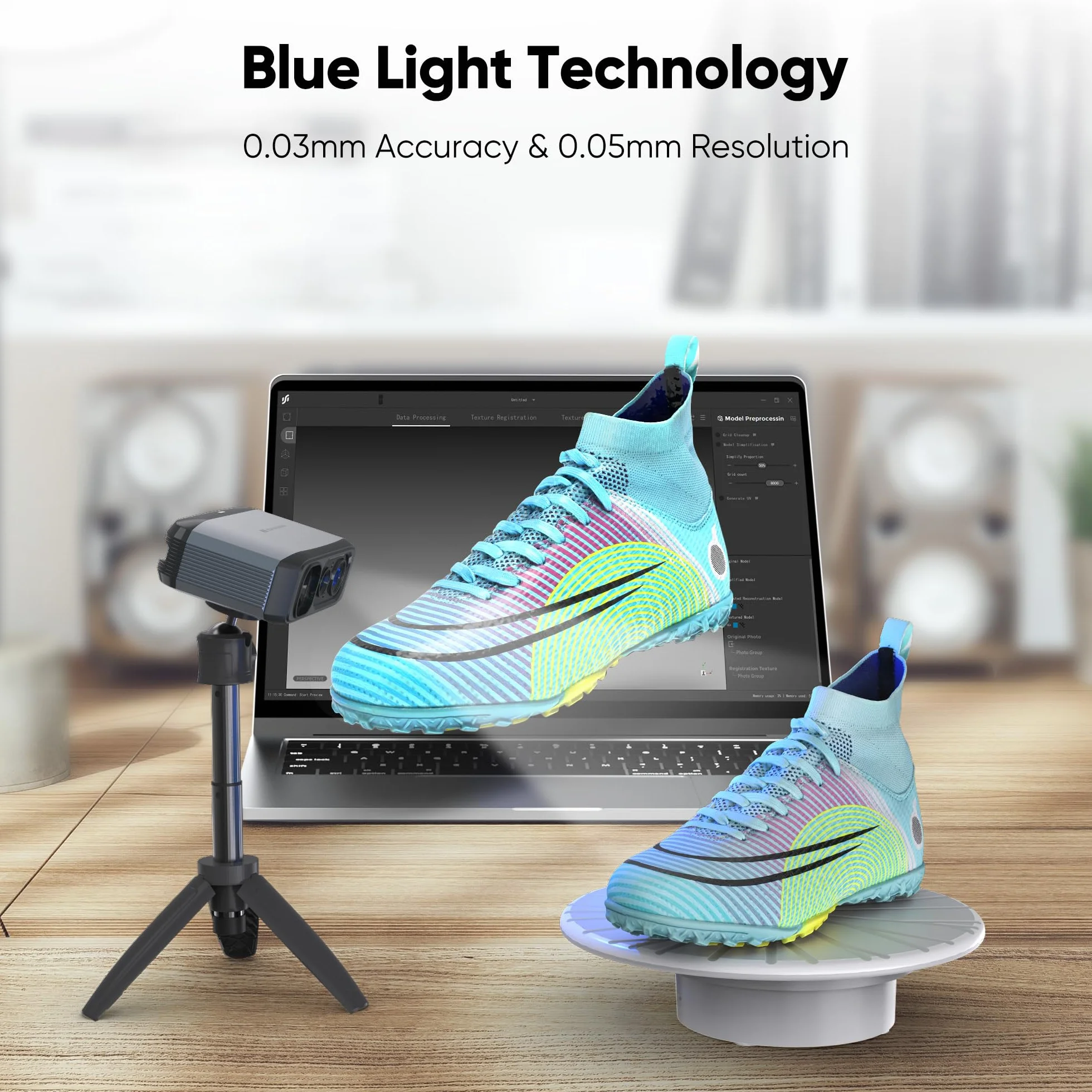 3DMakerpro 3D-Scanner Moose für 3D-Modellierung – Handscanner mit 24-Bit Farbe, 0,03 mm Präzision, Blaulicht-Technologie, AI-Tracking, Windows/macOS (Premium)