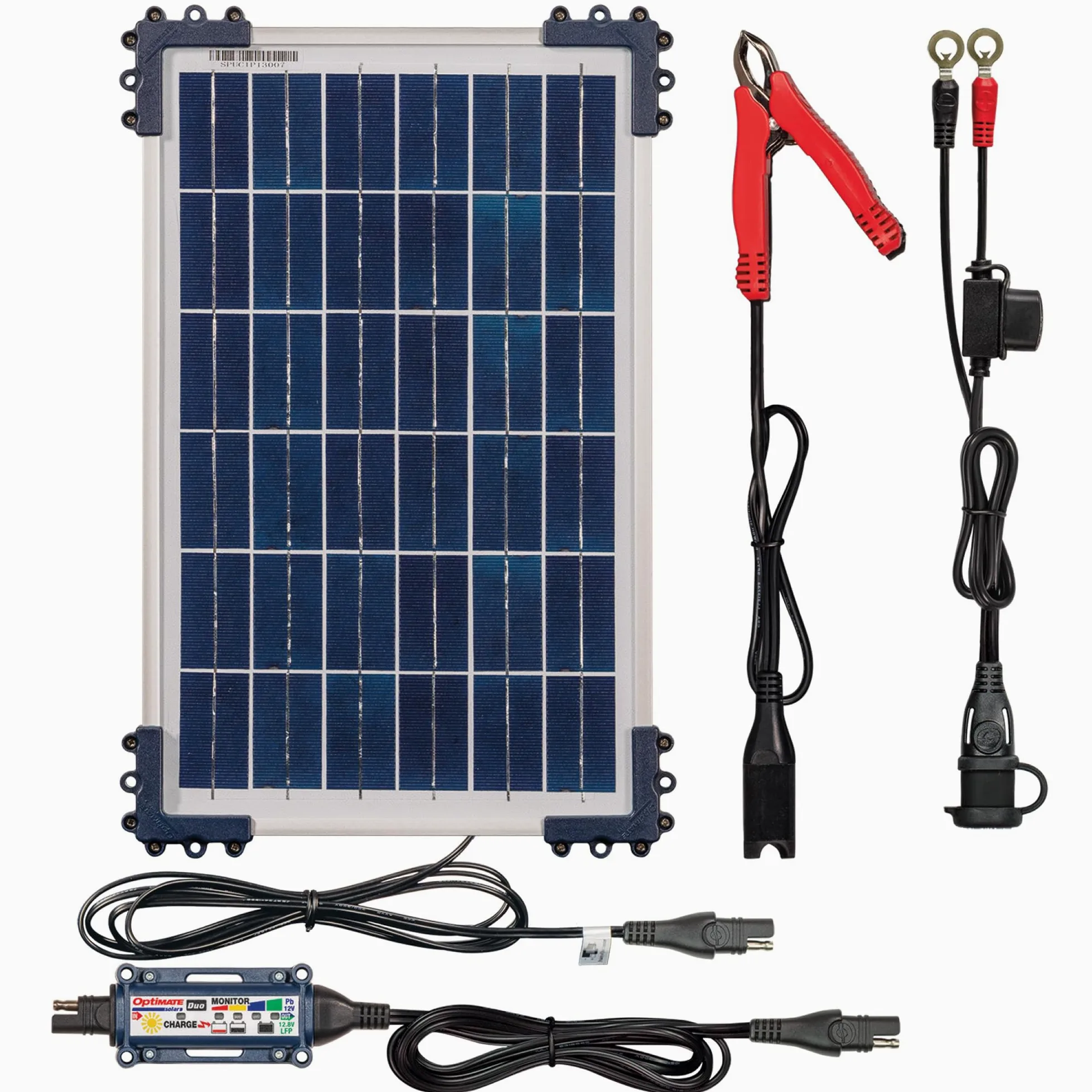 OptiMate Solar Duo + 10W Solar Panel, TM522-D1, Solarlade- & -wartungsgerät für 12.8V / 13.2V Lithium & 12V Blei-Säure Batterie, Blau