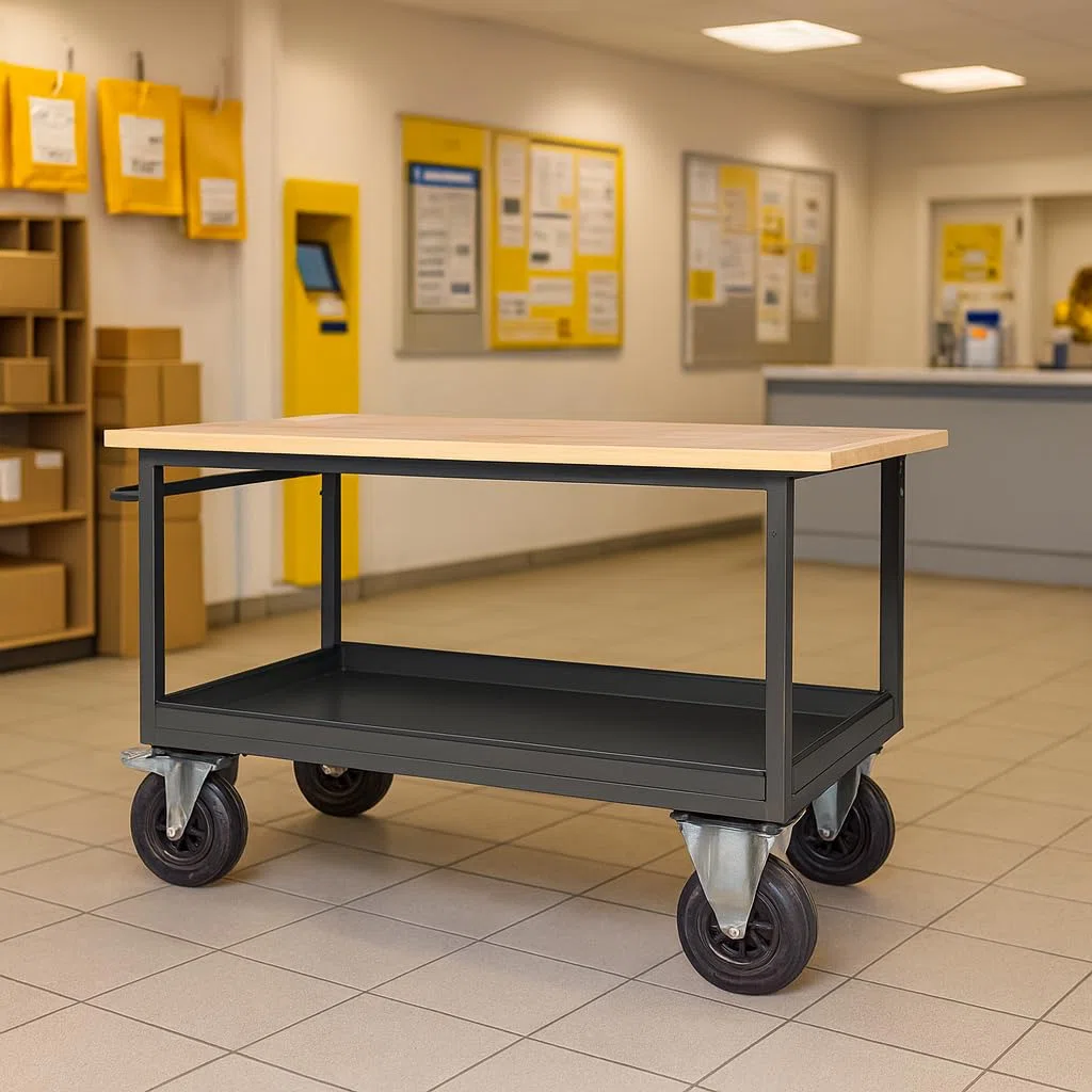 Mobile Werkbank Anthrazit RAL 7016 – 1300 x 600 x 827 mm – 500 kg Traglast – Mobiler Arbeitstisch mit Ablageboden für Werkstatt, Garage & Industrie – Profi Werktisch mit Rollen