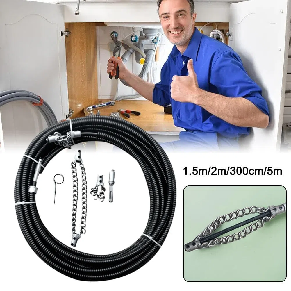 Flex-Shaft Abwasser-Entkalkungskette, Flex-Schaft-Entkalker, Push-Typ-Drehkabel, Abwasser-Dredge-Bohrwerkzeug, Mehrzweck-PVC-Rohr-Wartungswerkzeug, für 16 mm Feder (mit 302,3 cm Flexschaft)