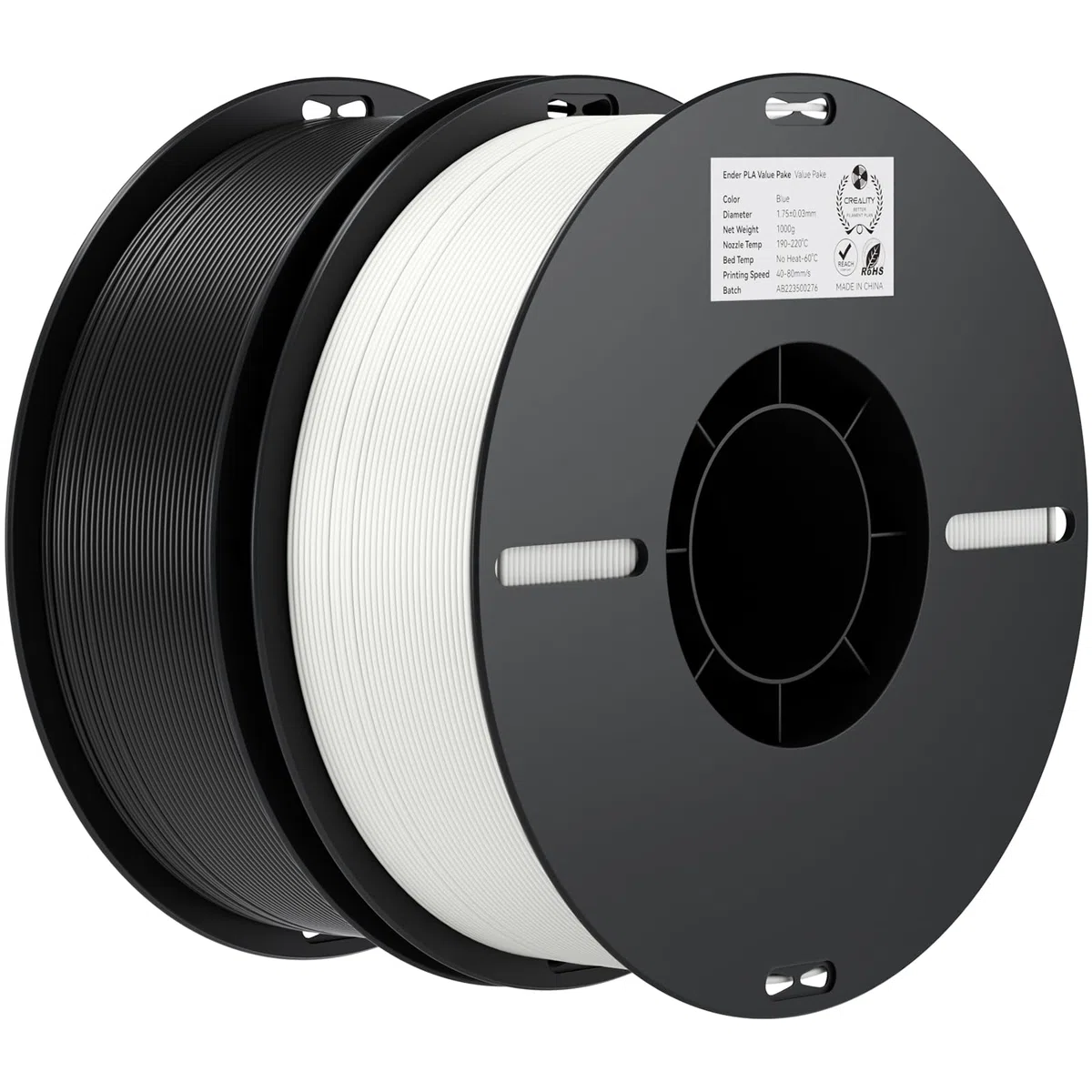 Creality Ender PLA Filament 1,75mm, Schwarz & Weiß, 2er-Pack 1kg Spulen, Maßgenauigkeit ±0,03mm, PLA Filament für 3D-Drucker, kompatibel mit FFF Druckern, hohe Druckqualität