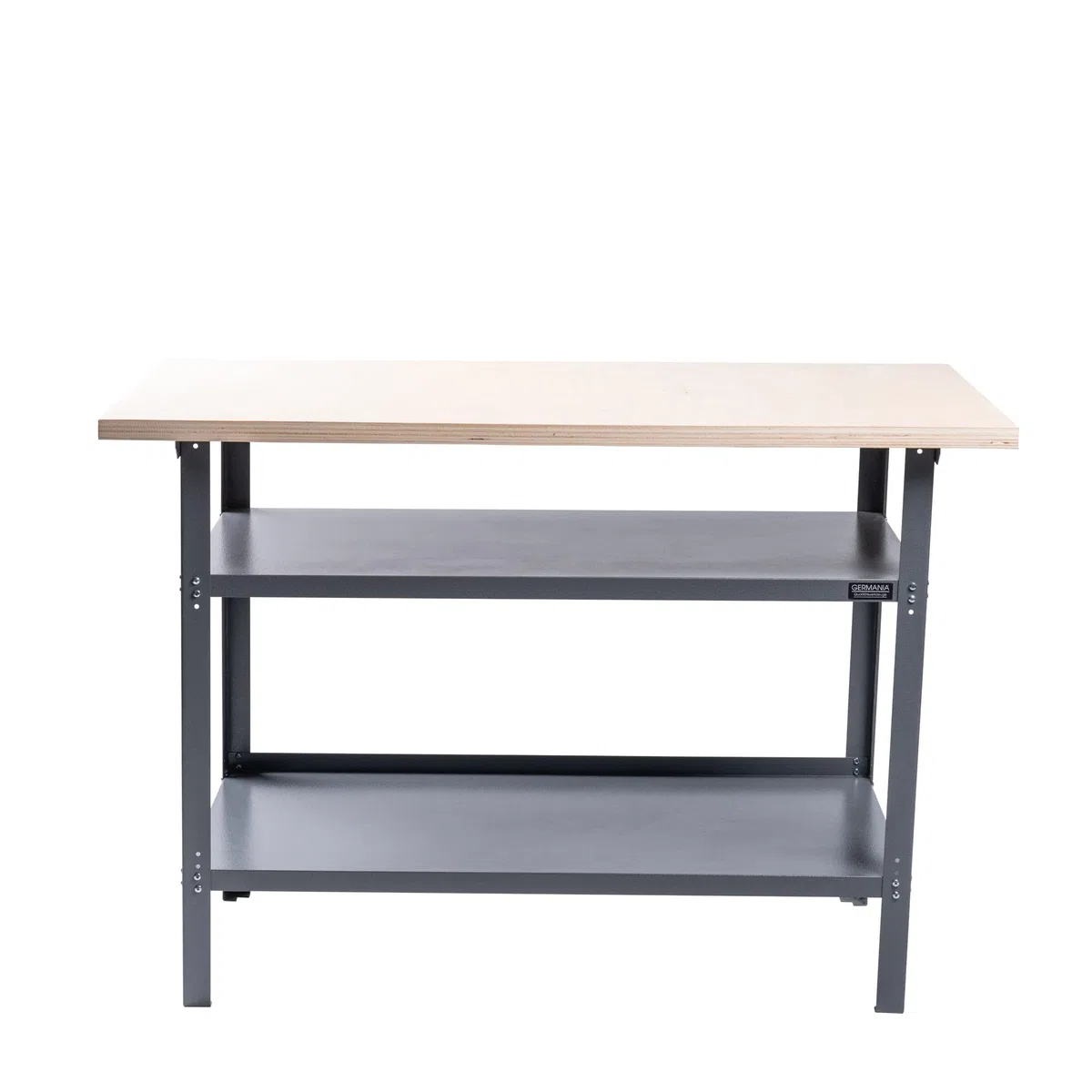 GERMANIA Werkbank mit Holzplatte - 120 x 60 x 85 cm - 2 Einlegeböden - Metallgestell - Tragekapazität bis zu 300kg - Werktisch, Werkstatttisch, Sägetisch, Arbeitstisch