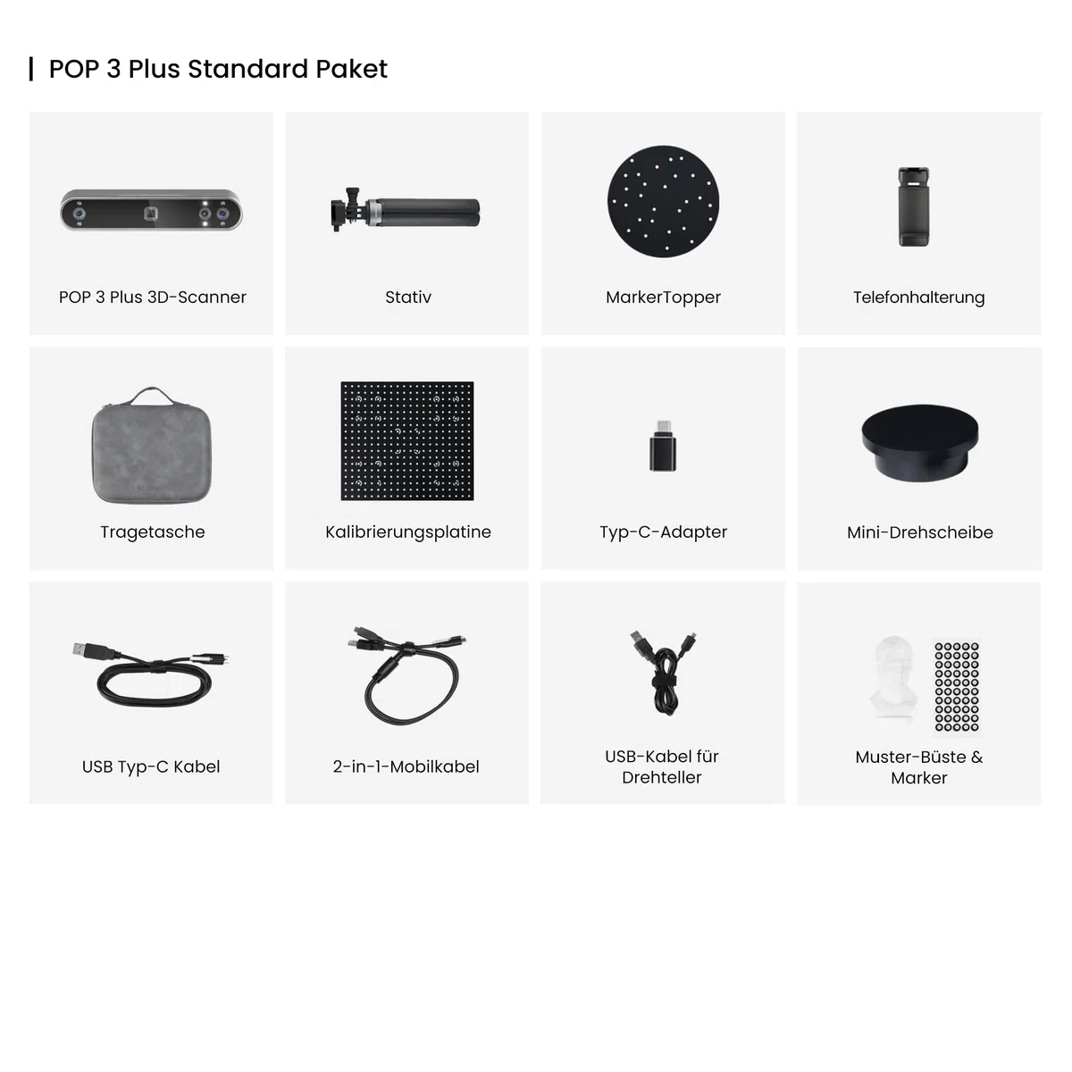 Revopoint POP 3 Plus 3D-Scanner für 3D-Druck, Handscanner mit 0,04mm hoher Präzision, Vollfarbscan für mittlere Objekte, Kompatibel mit Android/iOS/Win10&11/macOS, Standard