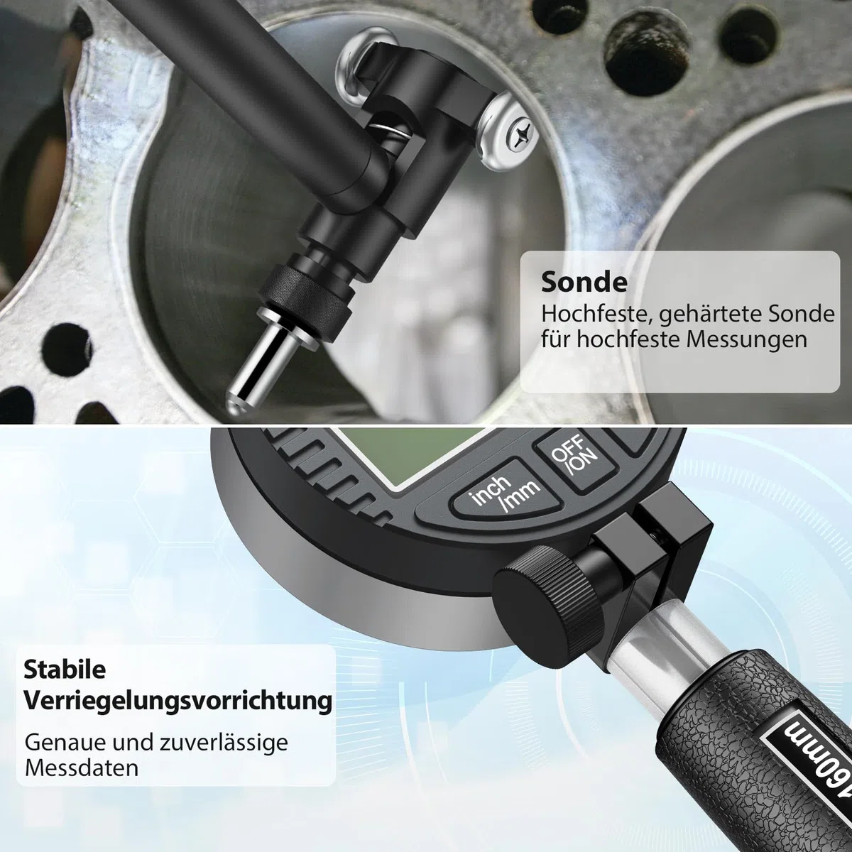 Digitales Bohrungsmessgerät 18-160mm – Präzises Innenmessgerät mit LCD-Messuhr, 0,01mm Genauigkeit, tiefes Messen bis 150mm, inkl. Zubehör & ABS-Box