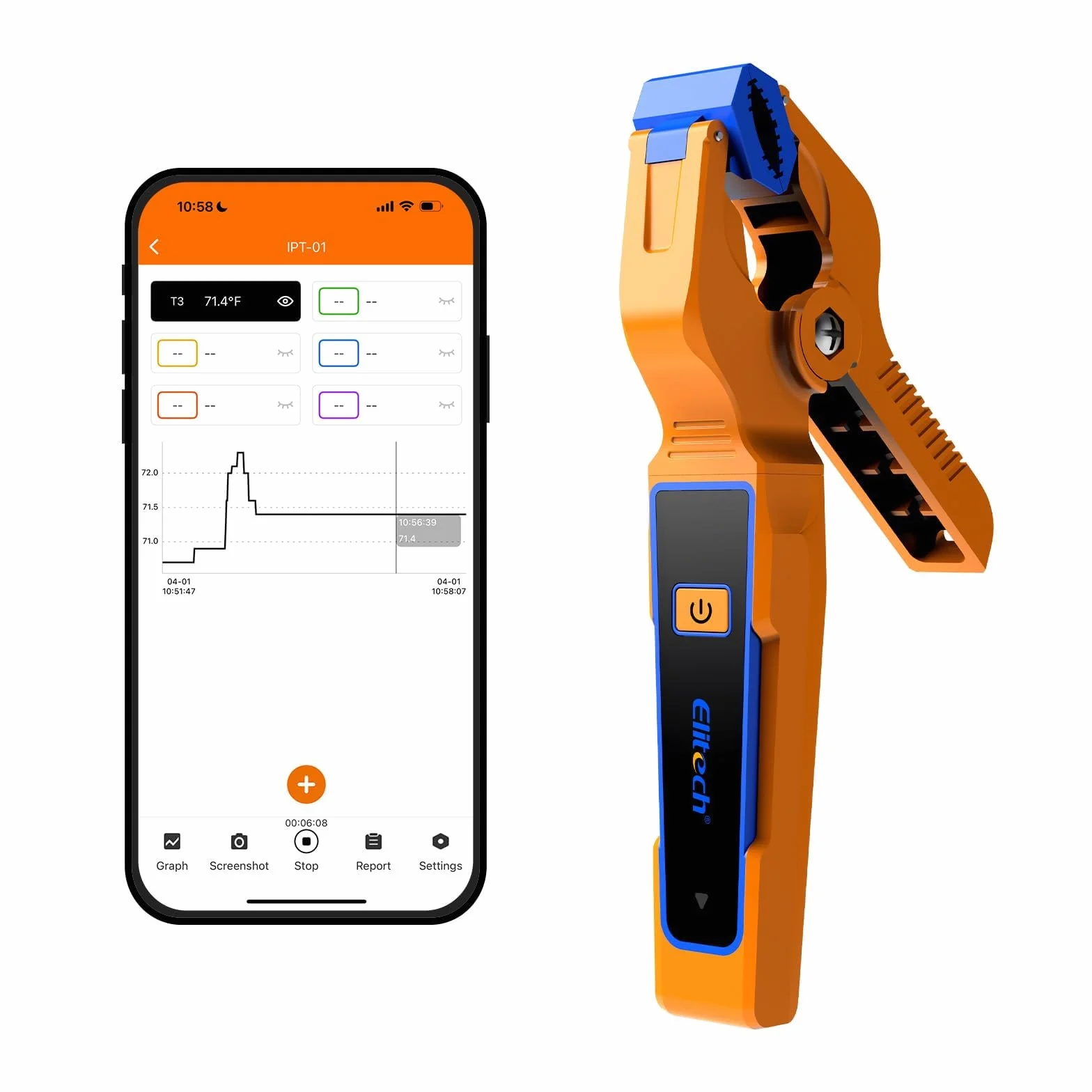 Elitech IPT-01 Drahtlose Temperaturklemme – T-Typ Thermometer mit Bluetooth-App, Datenaufzeichnung & Fernüberwachung – HVAC-Temperaturfühler für digitale Manifold-Messgeräte
