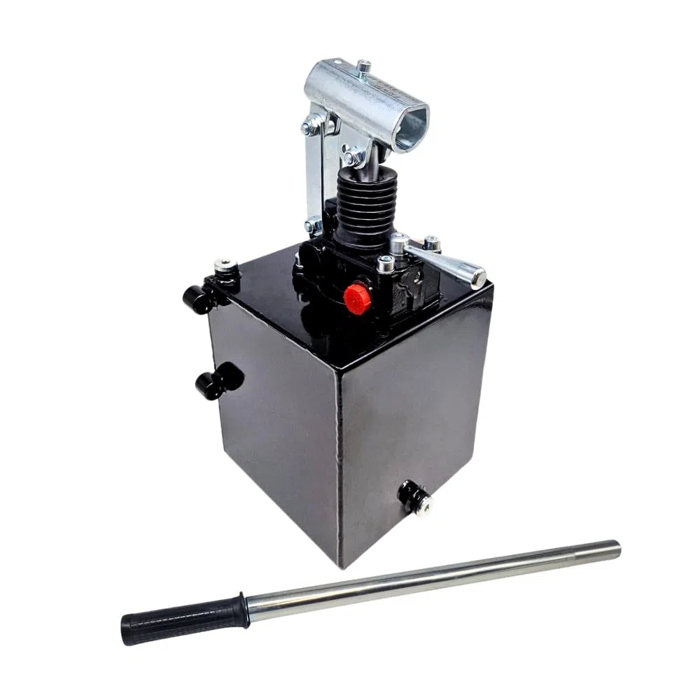 Hydraulische Doppeltwirkende Handpumpe 45cc für doppeltwirkenden Zylinder Montiert mit einem Tank 600mm Handhebel enthalten (5 Liter/ohne Überdruckventil)