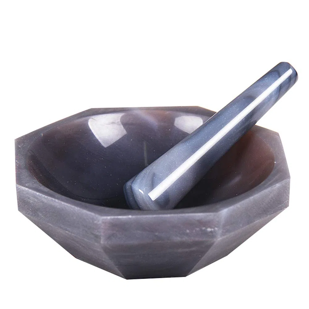 Hanchen Mörser aus natürlichem Achat mit Stößel für Laborschleifen, ID=120 mm, Außendurchmesser = 130 mm