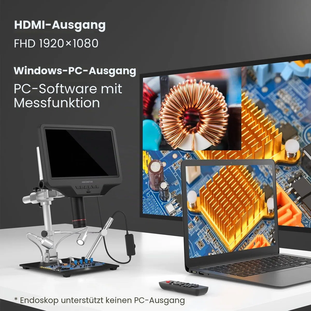 Andonstar AD409 Pro HDMI Digitales Mikroskop mit Endoskop, 10,1 Zoll LCD-Bildschirm Lötmikroskop, 300X USB Elektronische Mikroskopkamera für PCB-Löten, Münzsammlung, unterstützt Windows PC