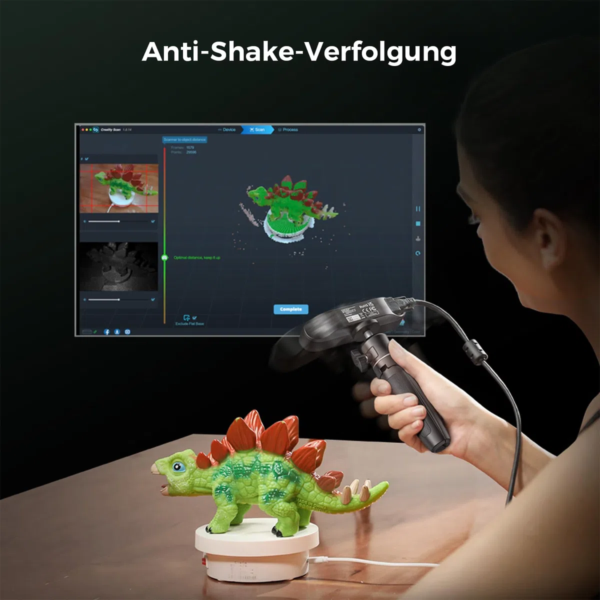 Creality CR-Scan Ferret SE 3D-Scanner, 0,1 mm, 150-2000mm Scanbereich, Anti-Shake, 24-Bit-Farbscan, Scannen Sie schwarze/metallische (nicht reflektierende) Objekte ohne Scanspray, für Windows/Mac
