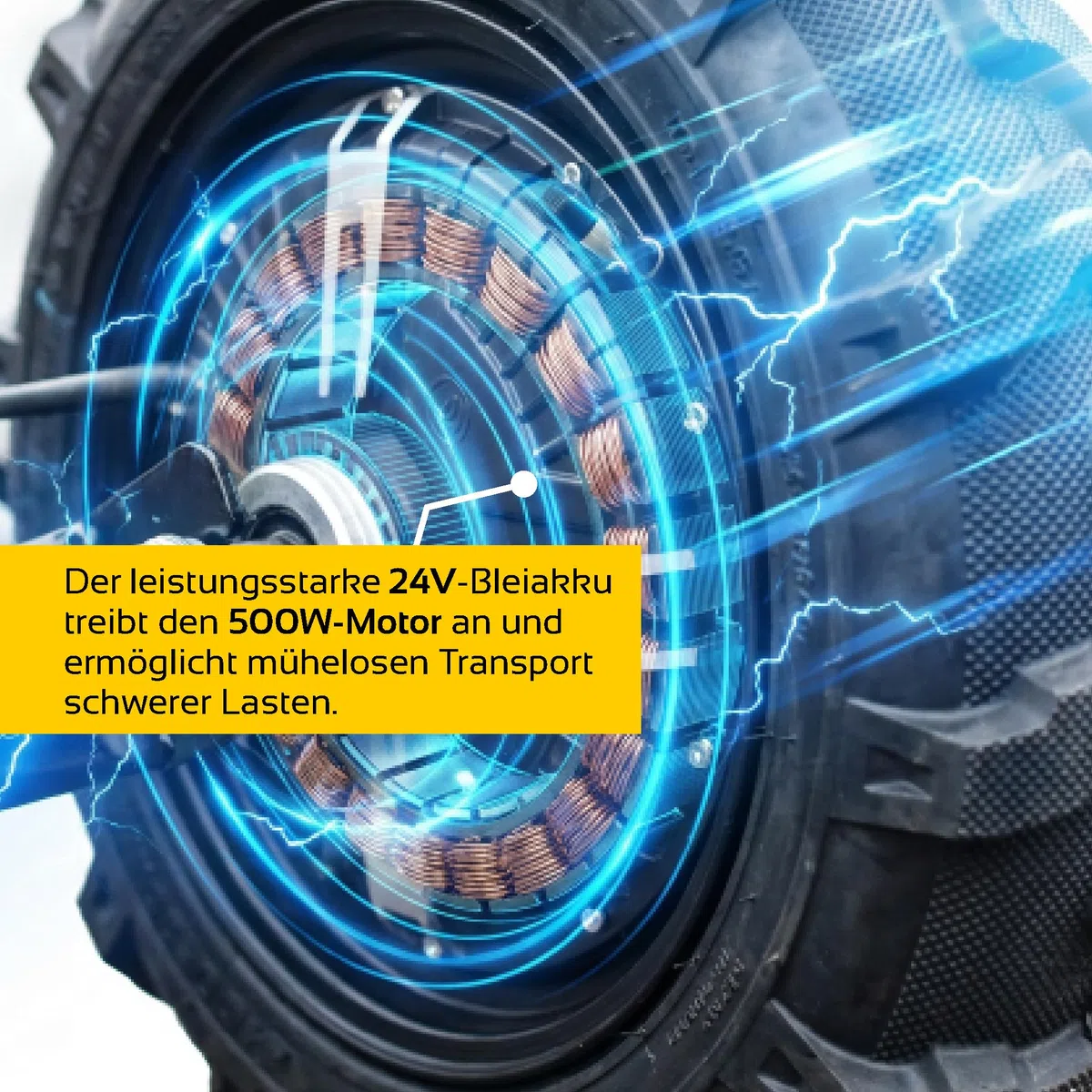 BAMATO elektrische Schubkarre MTR-150 | leistungsstarker 500W Elektromotor | Tragkraft 150 kg | Fassungsvermögen 75 Liter | Schubwagen Elektro