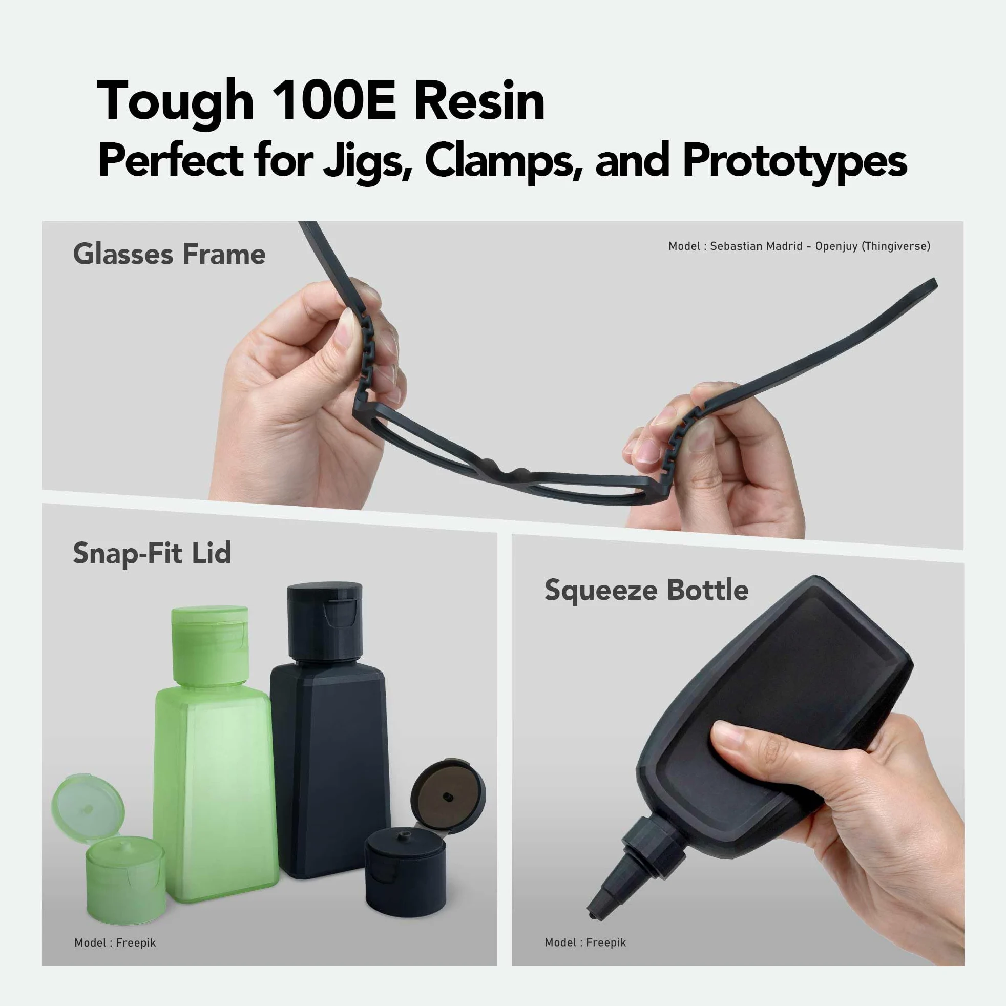 Phrozen Tough 100E 3D Drucker Harz| 405nm Photopolymer Engineering Resin für LCD Printer | Stoßfestigkeit mit moderater Steifigkeit - Schwarz (1kg)