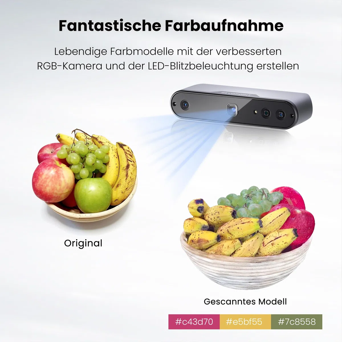 Revopoint INSPIRE 3D-Scanner für 3D-Druck, Handheld 3D-Scanner mit bis zu 18 FPS Scangeschwindigkeit, vollfarbiges 3D-Scannen, Quicksurface 30-Tage Testversion, Kompatibel mit Android/iOS/Mac/Win