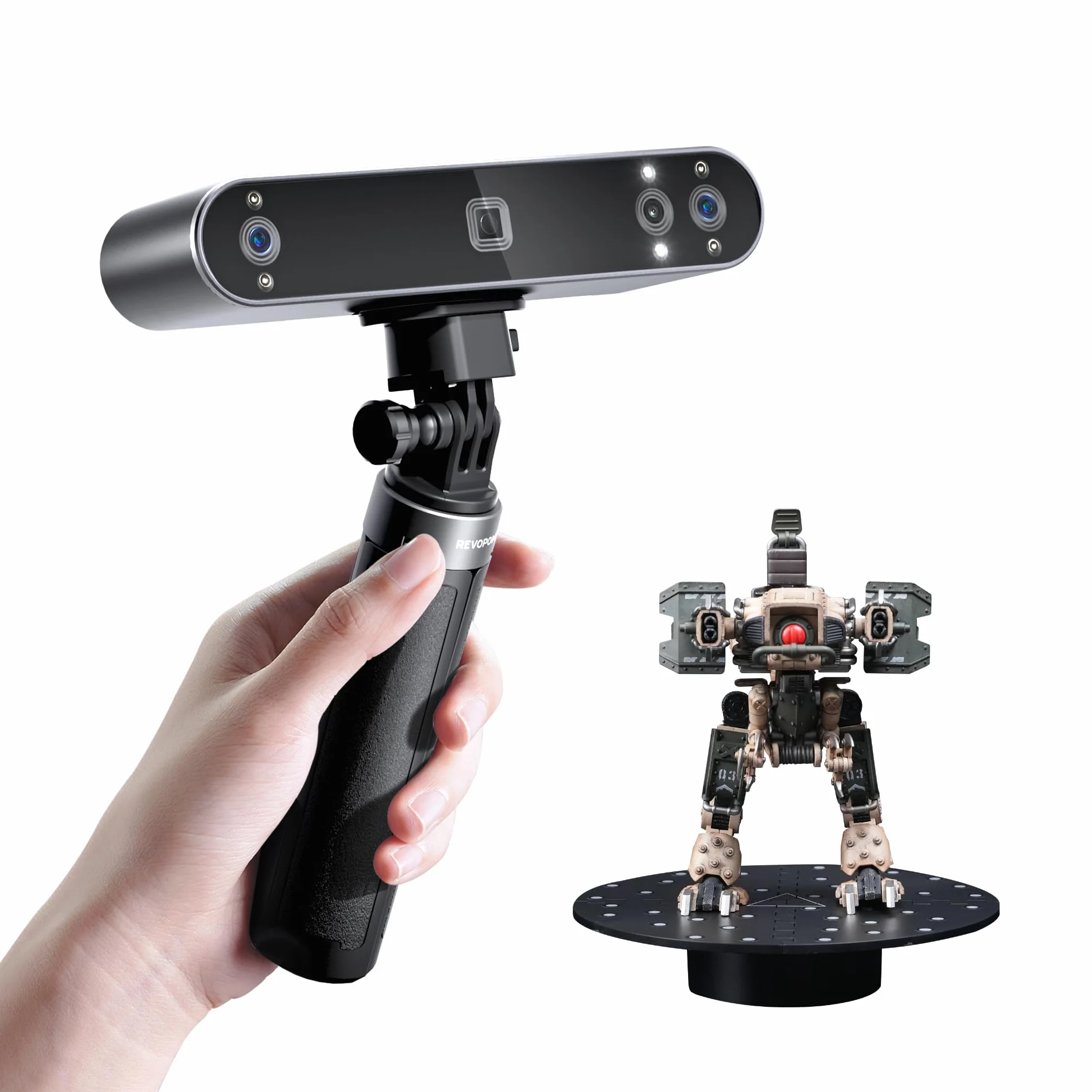 Revopoint POP 3 Plus 3D Scanner für 3D Drucker, Vollfarbscan für mittlere Objekte, Handscanner mit 0,04mm hoher Präzision, Kompatibel mit Android/iOS/Win10&11/macOS, Standard