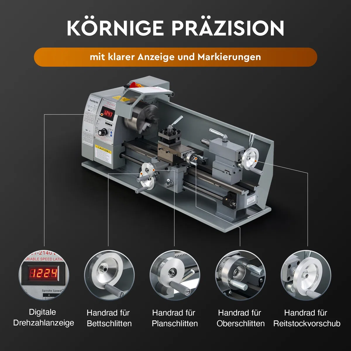 CREWORKS 750W Mini-Metalldrehmaschine 8x16 Zoll Tischdrehbank 210x400MM für Heimwerker Metall- und Holzbearbeitung