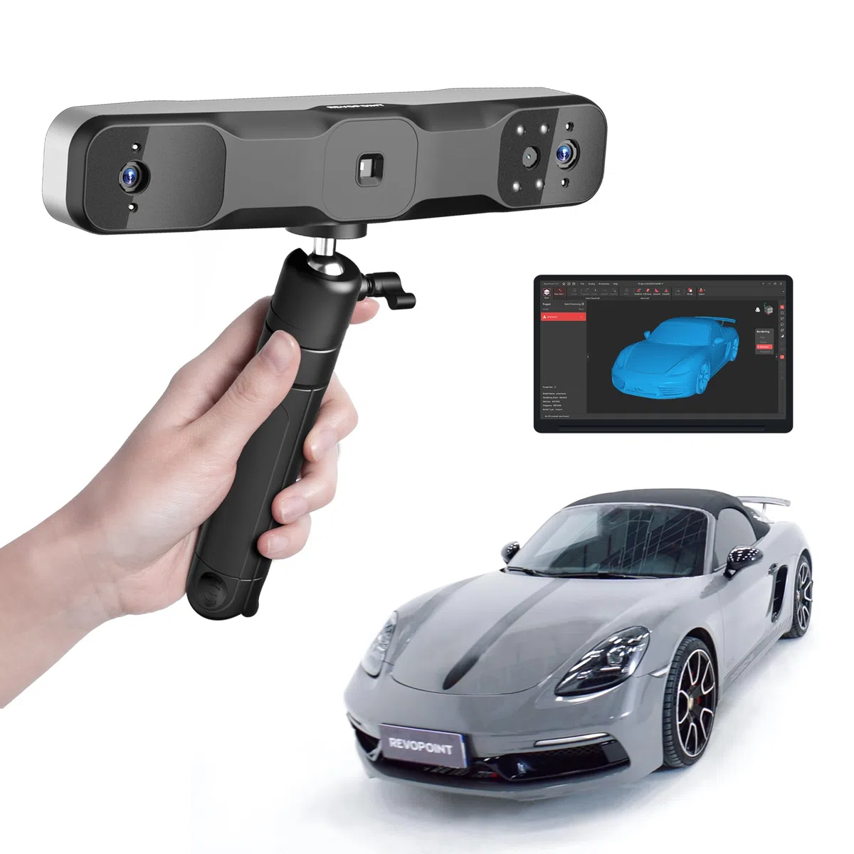 Revopoint RANGE 2 3D-Scanner Handheld, 0,1 mm Präzision, Tragbarer 3D-Scanner, Eingebaute RGB-Farbkamera, Unterstützt Körper- und Gesichtsscans, Reverse Engineering, Windows/Android/iOS/macOS