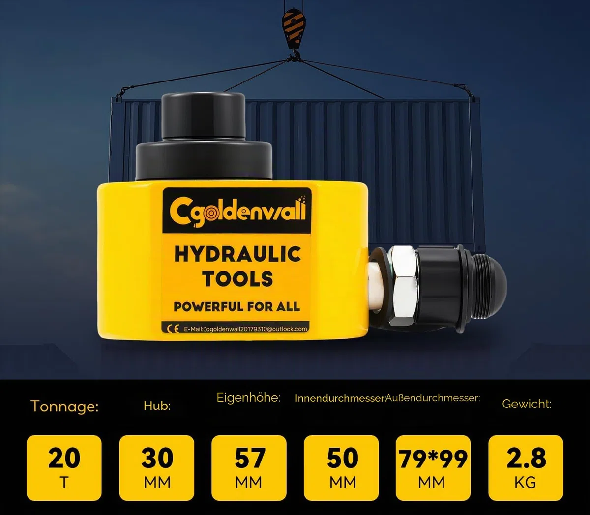 CGOLDENWALL Hydraulikzylinder 20T Professioneller Zweiteiliger, Ultradünner Leicht, Gesamthub 30mm für Gebäude und Brücken (DFPY-20T)