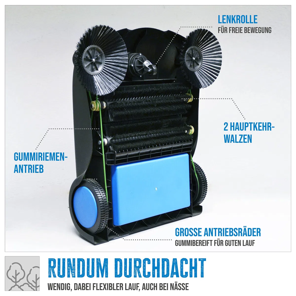 Güde Kehrmaschine GKM 800 (Kehrbreite 800 mm, Flächenleistung 3200 m²/h, abnehmbarer Schmutzbehälter 30 l, manueller Antrieb, Lenkrolle, klappbarer Fahrbügel)