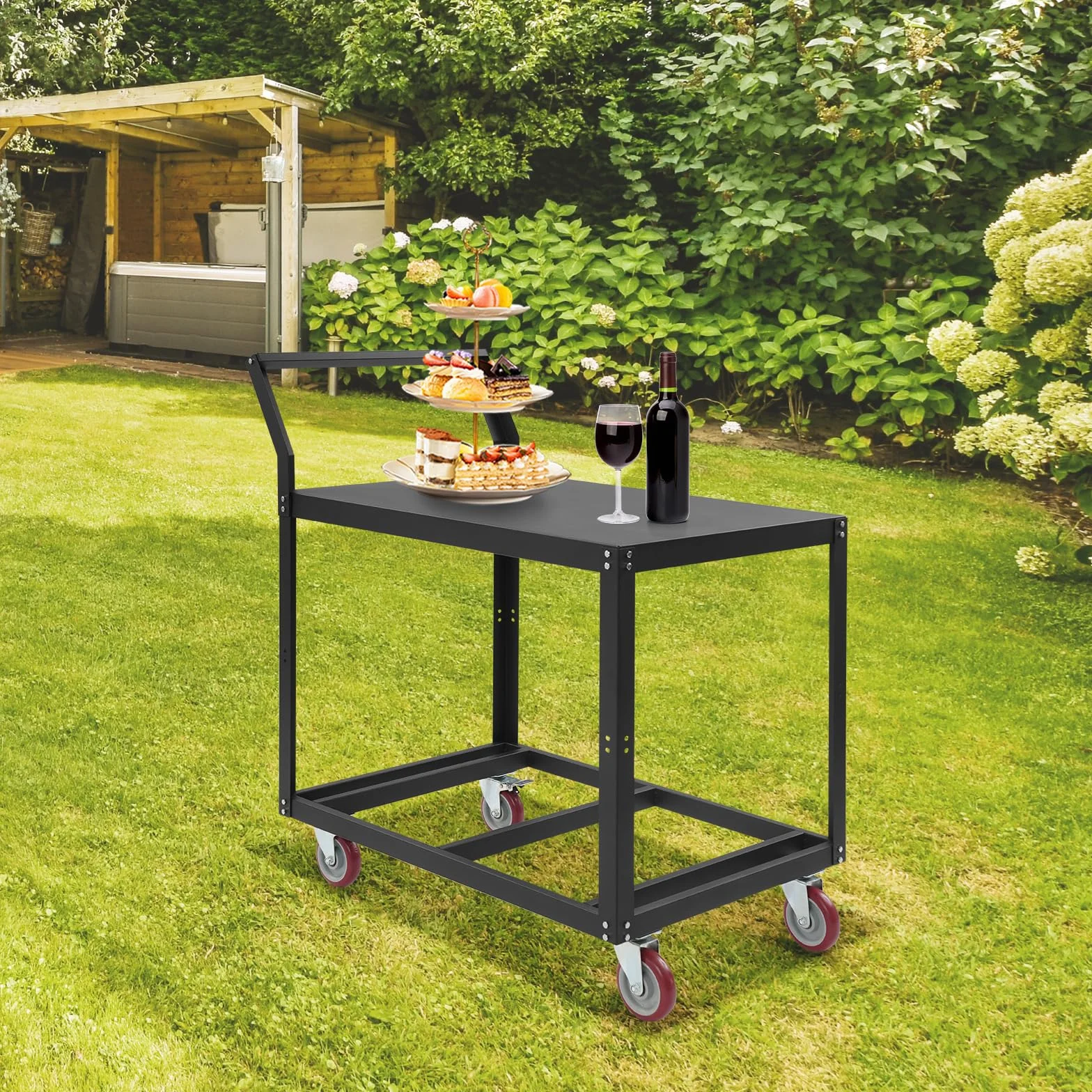 Arbeitstisch mit Rollen 350kg Traglast, Stahl Werkbank Rollwagen Industrie, Schwerlast Transportwagen mit 4 Rädern & 2 Bremsen, Metall Arbeitstisch für Werkstatt, Garage, Garten (Schwarz, 90x60x106cm)
