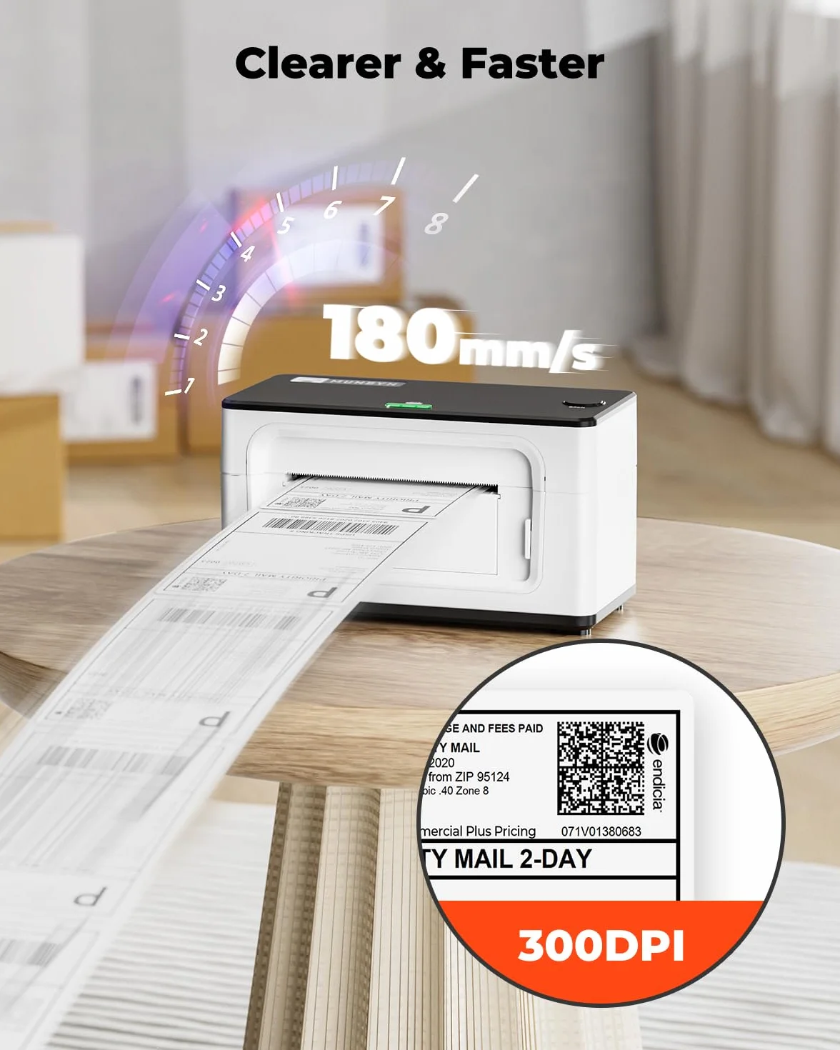 MUNBYN Etikettendrucker DHL 300 DPI Bluetooth, Labeldrucker 4XL Etikettendrucker Label Printer Thermo-Versandetikettendrucker Desktop für Shopify DPD DHL UPS, 941BP, Weiß