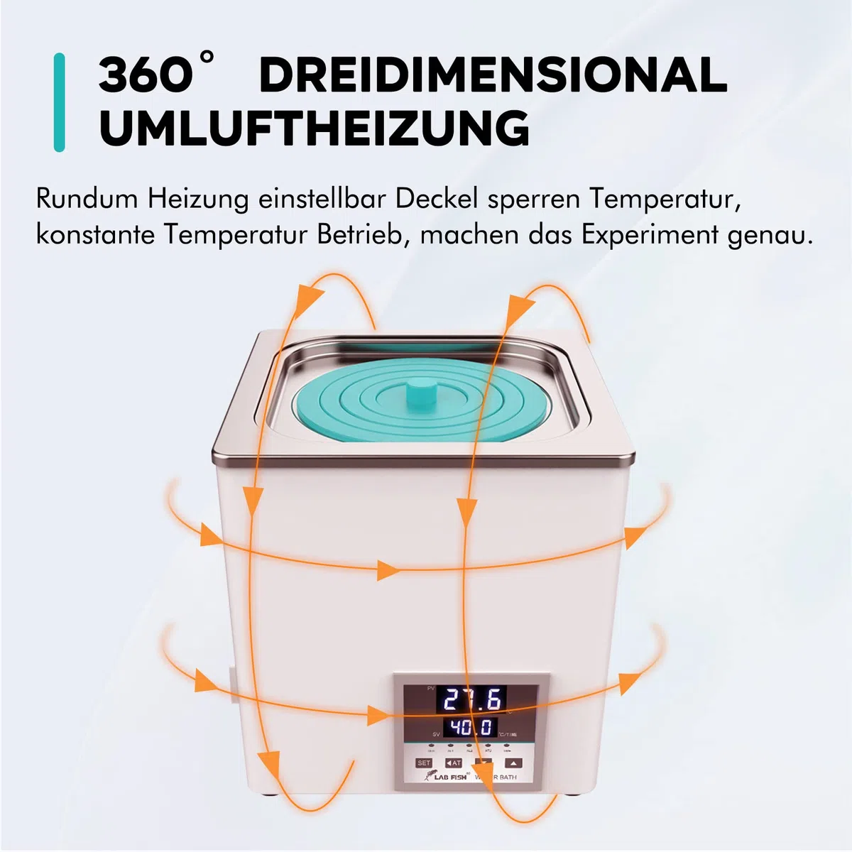 LAB FISH Laborwasserbad 3L, 300W - Einzelbohrung, Edelstahl - Präzisions-Thermostat ±0,1°C - Timer 0-999 Min - LED Display