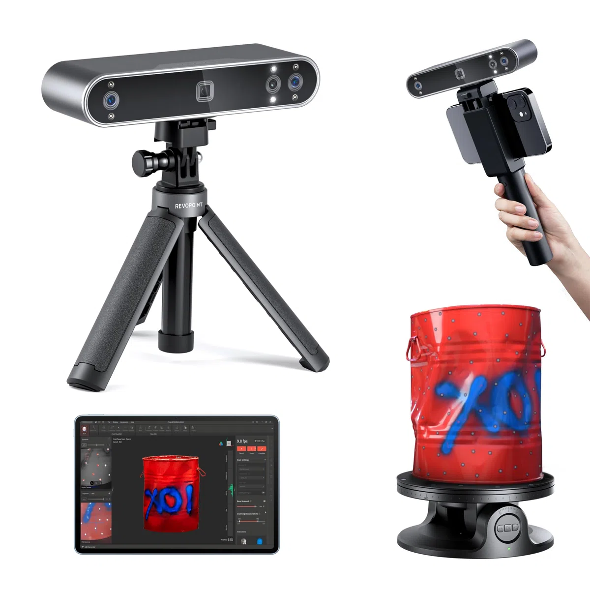 Revopoint POP 3 Plus 3D-Scanner für 3D-Druck, Handscanner mit 0,04mm hoher Präzision, Vollfarbscan für mittlere Objekte, Kompatibel mit Android/iOS/Win10&11/macOS, PRO