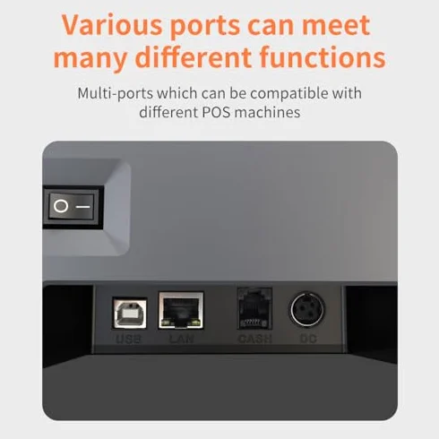 Thermodrucker für Quittungen, 80 mm, direkter Thermodruck, Büro, Anschluss USB + LAN, hohe Geschwindigkeit, mit automatischem Cutter, Papierkorb, große Größe, unterstützt ESC/POS, für, weiß