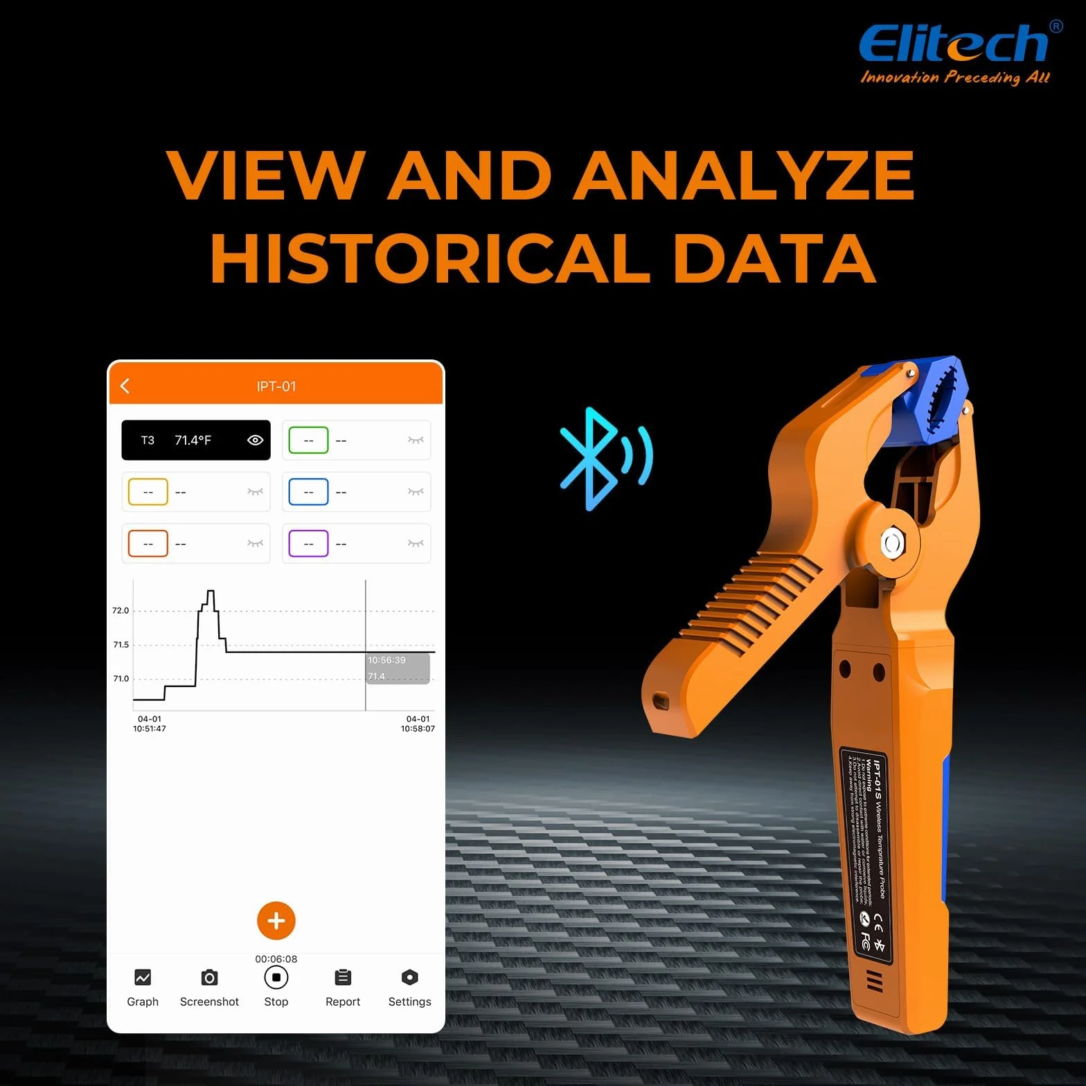 Elitech IPT-01 Drahtlose Temperaturklemme – T-Typ Thermometer mit Bluetooth-App, Datenaufzeichnung & Fernüberwachung – HVAC-Temperaturfühler für digitale Manifold-Messgeräte