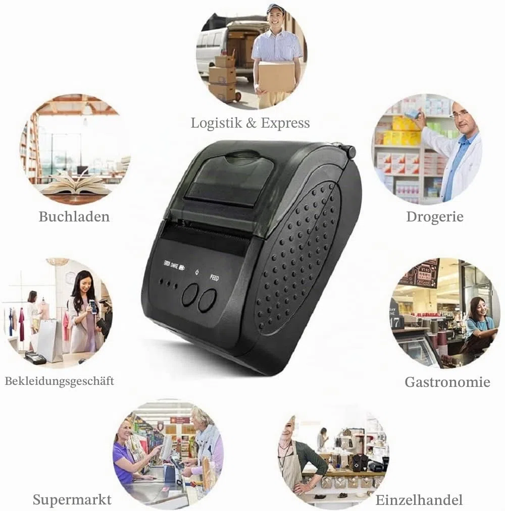 NETUM Kabelloser Bluetooth-Belegungs-Thermodrucker (DE), Tragbarer Persönlicher Rechnungsdrucker, 58 mm, Mini-USB-POS-Drucker für Restaurants, Kompatibel mit Android/PC/Windows/Linux