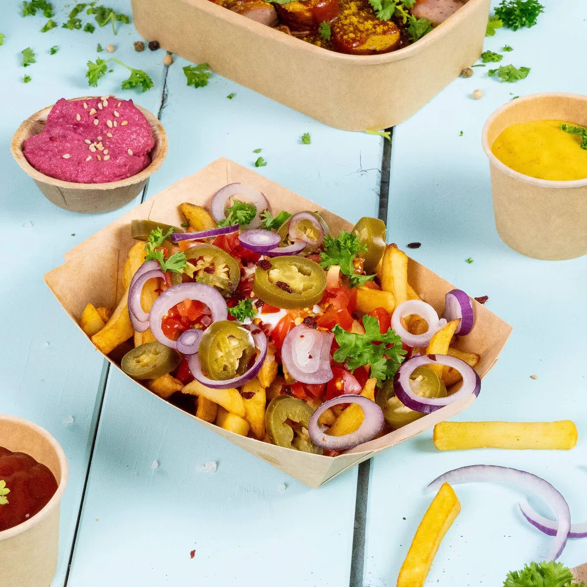 BIOZOYG Pommes Schalen Pappe 400ml 1000 Stück braun Currywurst Schale - Snackschalen und Pappteller nachhaltiger Forstwirtschaft und fettdicht - Pappschale