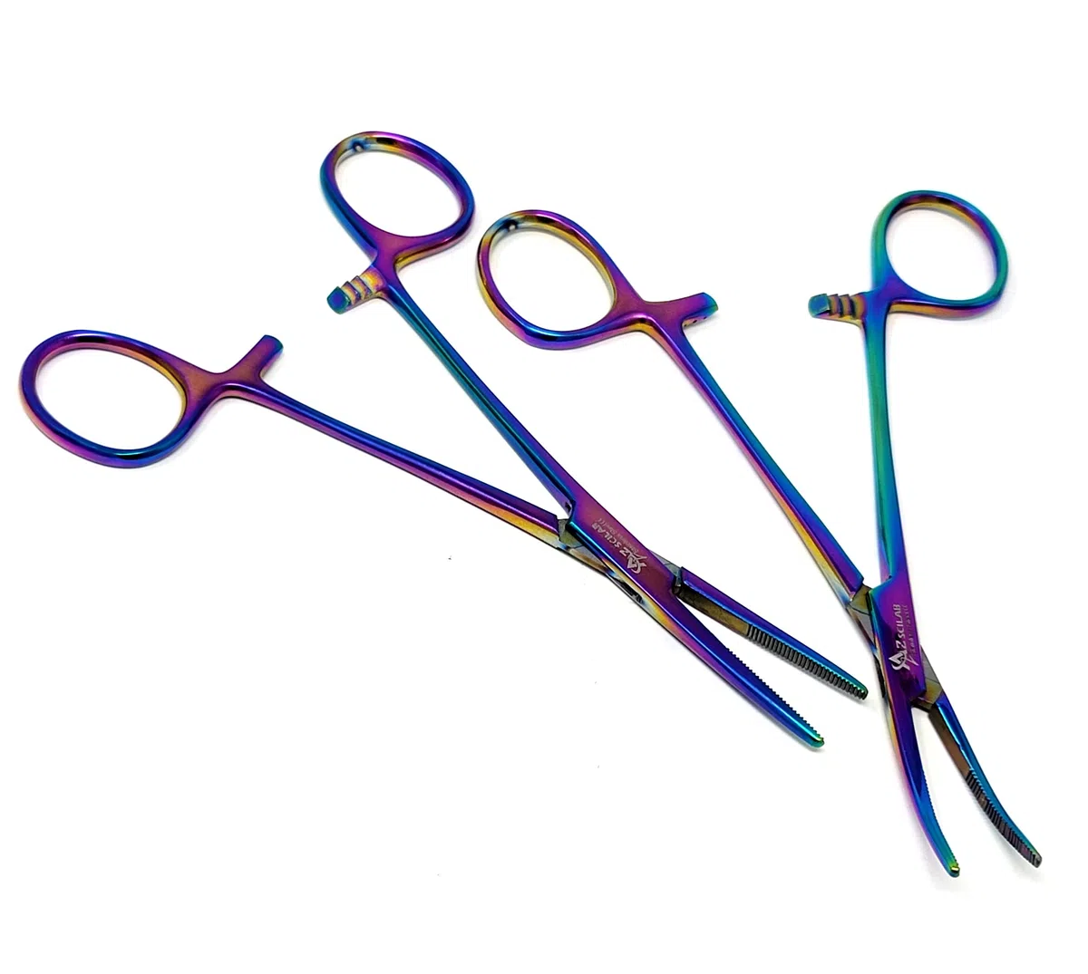 Kelly Hämostat-Pinzetten, 14 cm, gerade und gebogen, Premium-Qualität, Edelstahl, mit halbgezackten Backen, mehrfarbig, 2 Stück