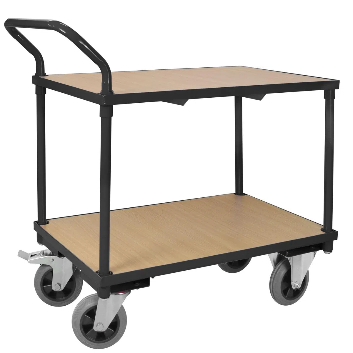 Etagenwagen 400 kg Traglast – Rollwagen mit 2 Ebenen & Vollgummireifen – Plattformwagen Stahl 95x50x97 cm – Robuster Werkstattwagen Kommissionierwagen Tischwagen – schwarz (1, schwarz)