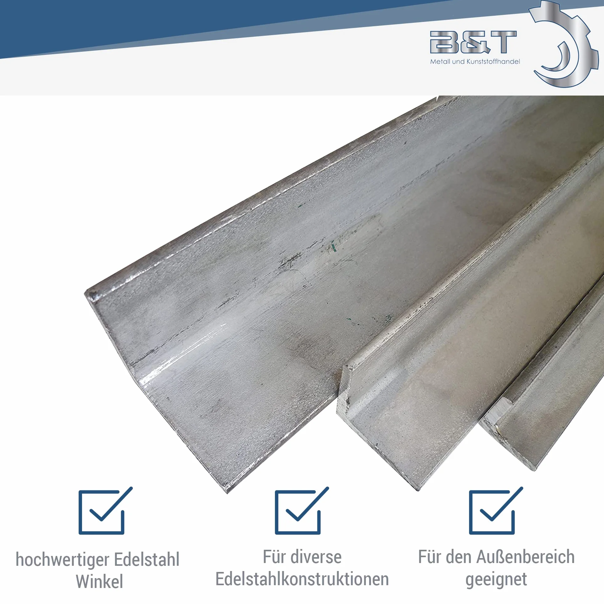 B&T Metall Edelstahl Winkel gewalzt 50x50x5 mm in Längen à 2000 mm +0/-3 mm V2A Winkel 1.4301