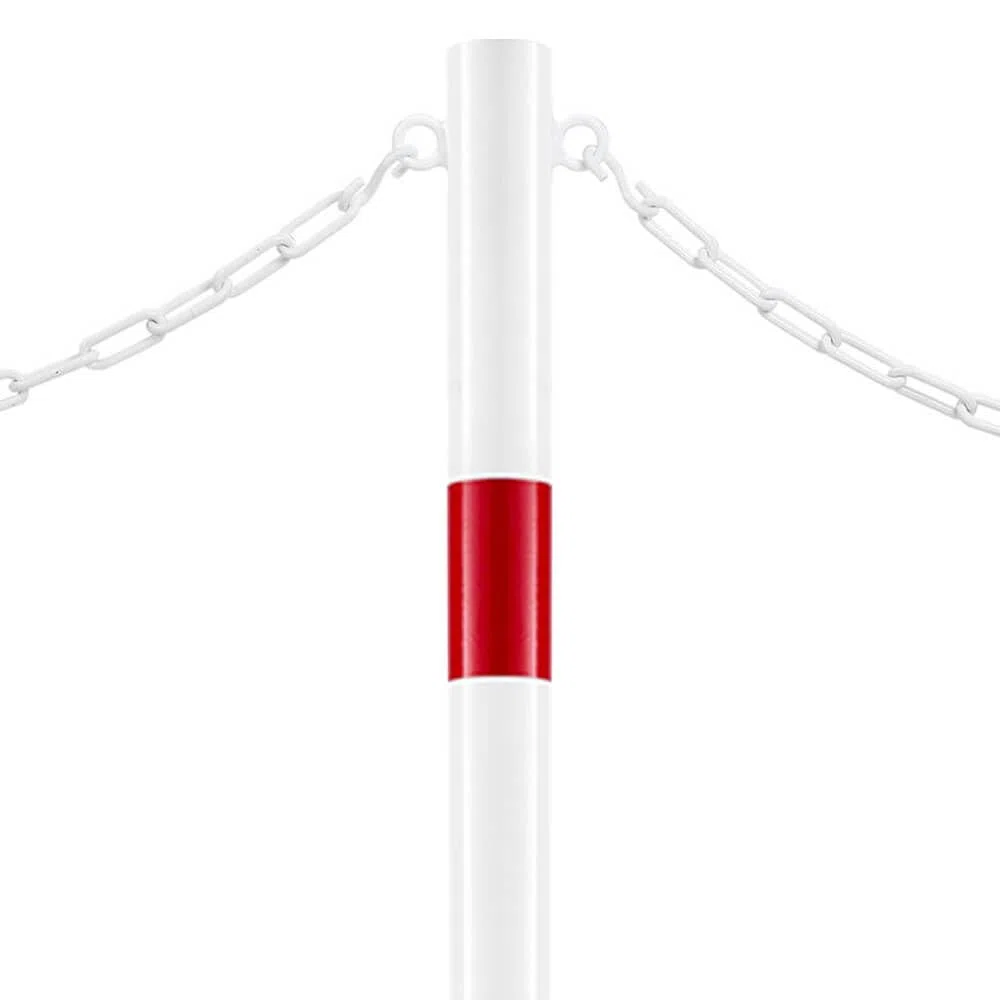 ROBUSTO 4x Kettenpfosten-Set, rot/w, aufdübeln, Stahl, Ø 6 cm, 100 cm, Art.-Nr. 71679 | Absperrpfosten | Absperrpoller | Stahlrohrpoller