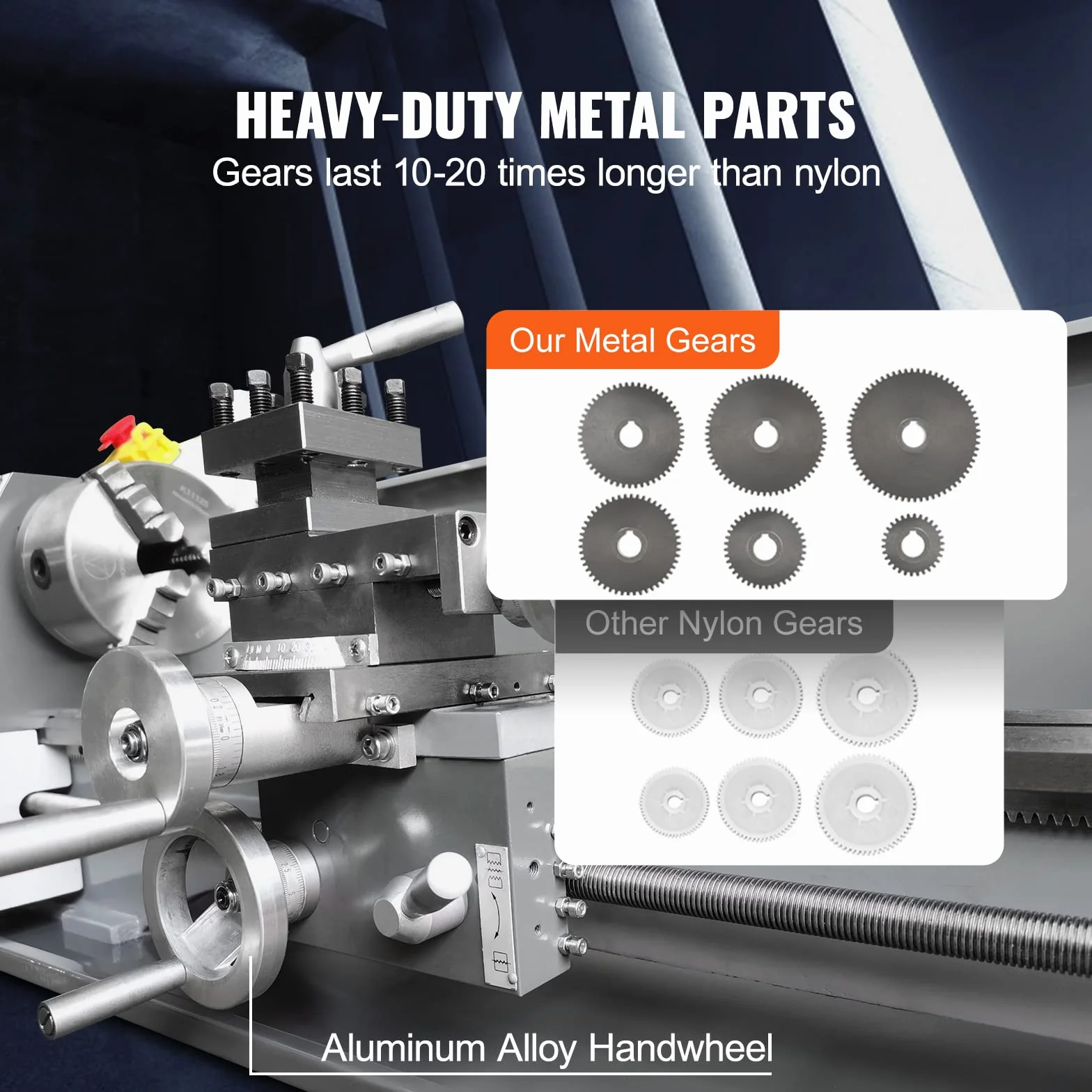 VEVOR Metalldrehmaschine 211x750mm Drehbank Metall 50-2500U/min Tischdrehbank Tischdrehmaschine 750W 14x metrische (von 0,3 bis 3 mm) 10x zöllige (von 10 bis 44 TPI) Gewinde MT5 Spindelkonus