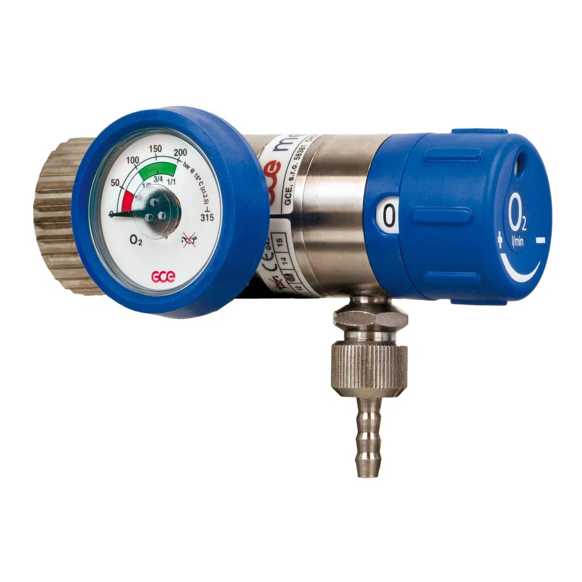 Sauerstoff Druckminderer (O2 Med.) MediSelect 25 "GCE" kurzer Anschlussbolzen, 0-25 l/min regelbar