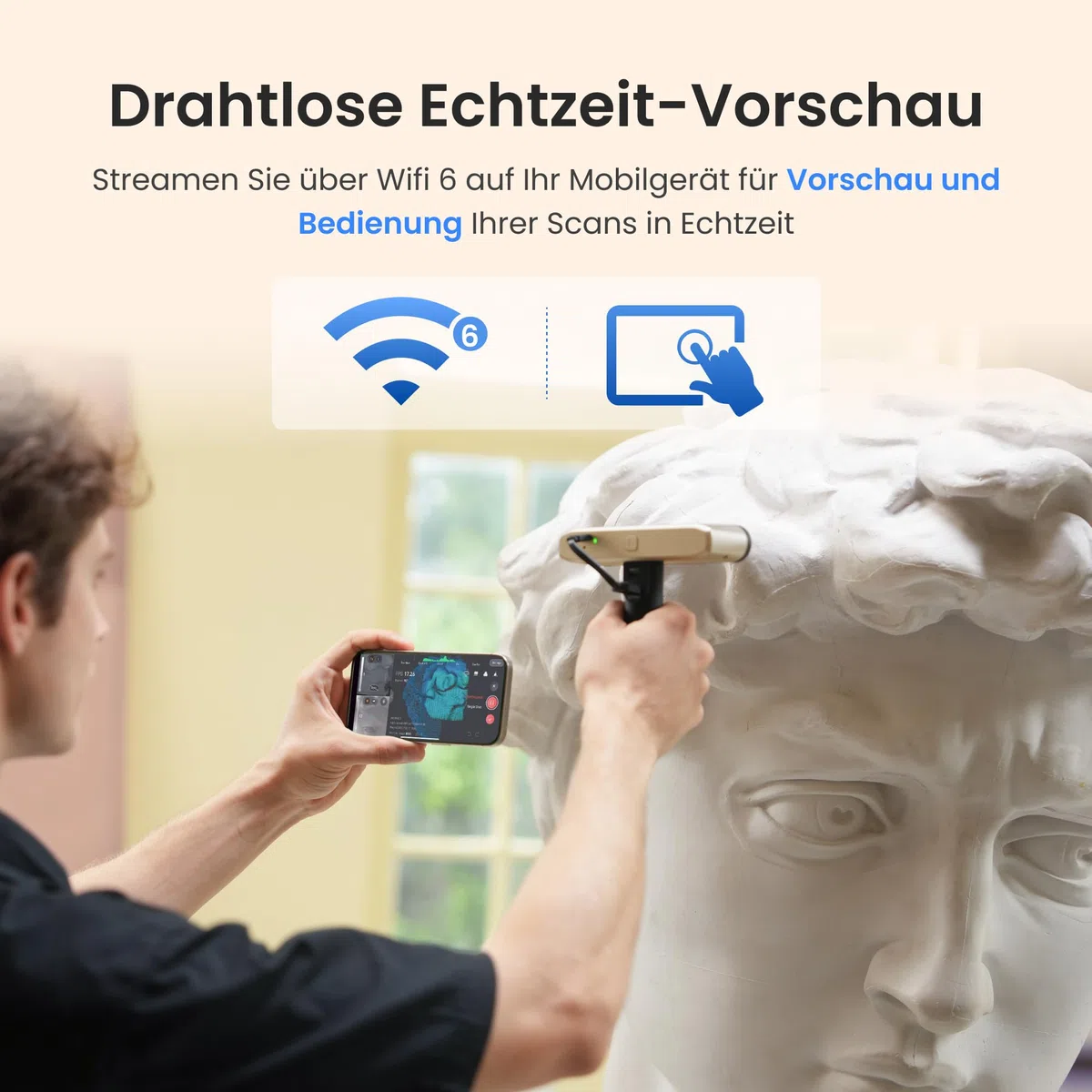 Revopoint INSPIRE 2 3D-Scanner für 3D-Druck, bis zu 0,03 mm Präzision, Mehrstrahl-Laser & Strukturiertes Licht, Scannen im Freien & Kabelloses Scannen, Vollfarbscans, Optischer Zoom, 190g, Standard