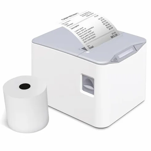 Thermodrucker für Quittungen, 80 mm, direkter Thermodruck, Büro, Anschluss USB + LAN, hohe Geschwindigkeit, mit automatischem Cutter, Papierkorb, große Größe, unterstützt ESC/POS, für, weiß