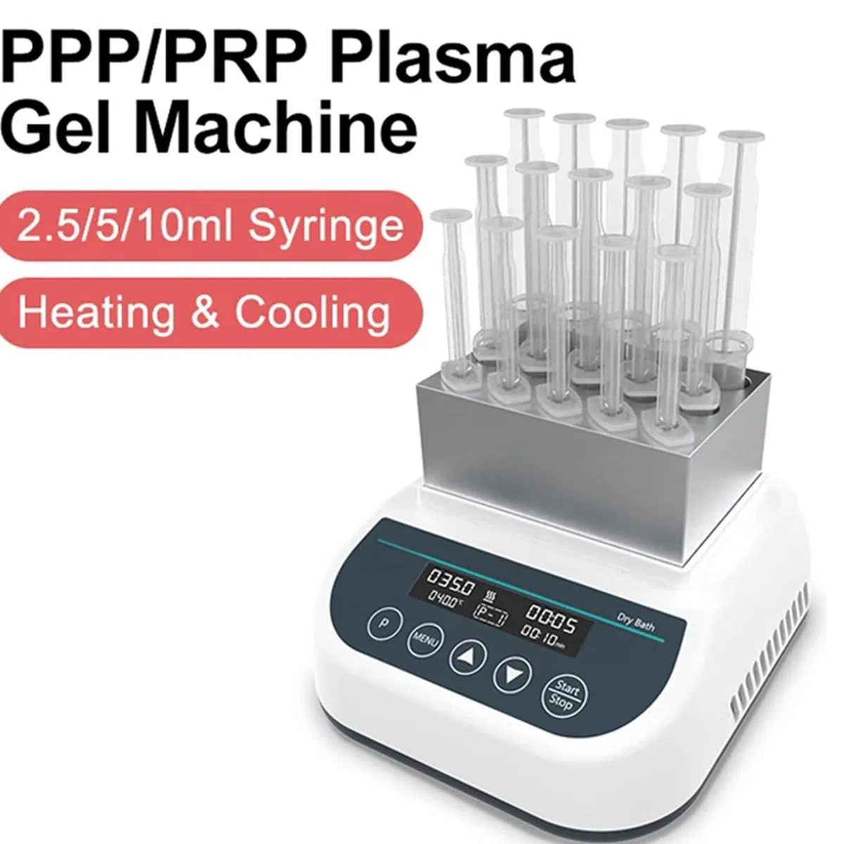 PRP PPP Gel Maker Heater Trockenbadheizung, professionelle Gel-Heizmaschine, Zeitbereich (5 s-23 h 59 min) + Digitale Tastatur, mit Belüftungsöffnungen, für 5 ml/10 ml/15 ml Spritze,DB100G