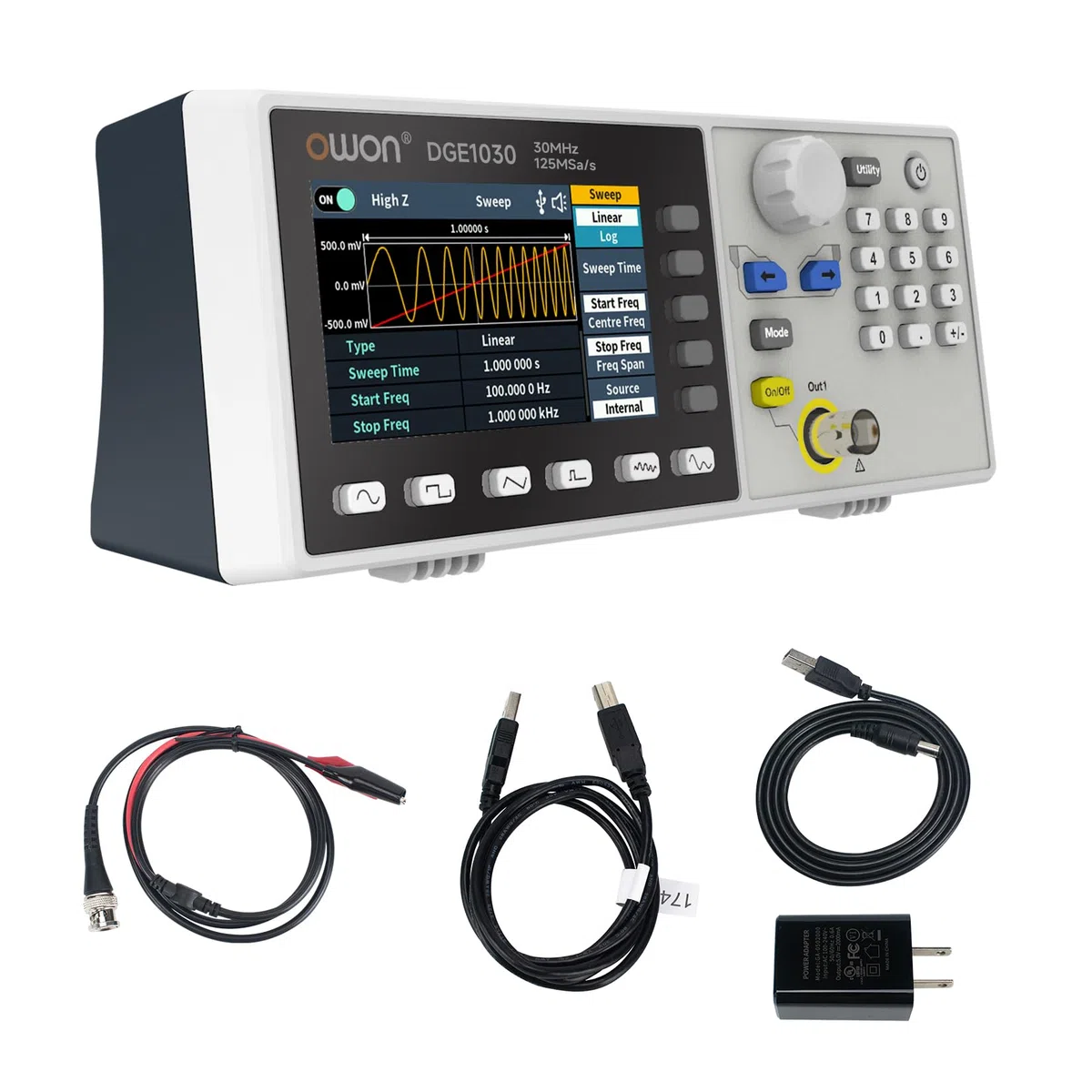 OWON Signalgenerator, Funktionsgenerator DGE1030, einkanaliger Ausgang, 30 MHz Frequenzausgang, 125 MSa/s Abtastrate, 14 Bits vertikale Auflösung