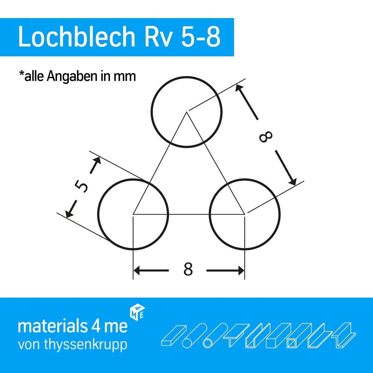 thyssenkrupp Lochblech Edelstahl RV3-5 V2A 1 mm (1500 x 500 mm) umlaufender Längs- und Stirnrand