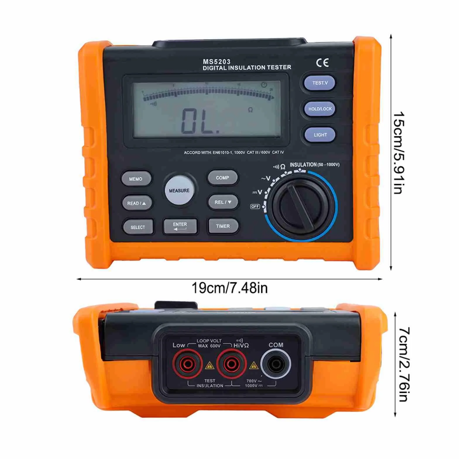 Digital Megohmmeter PM5203, Isolationswiderstandstester 50-1000V mit Analog-Display, Automatische PI/DAR-Berechnung, für Wartung von Motoren & Transformatoren (Elektriker/Servicetechniker)