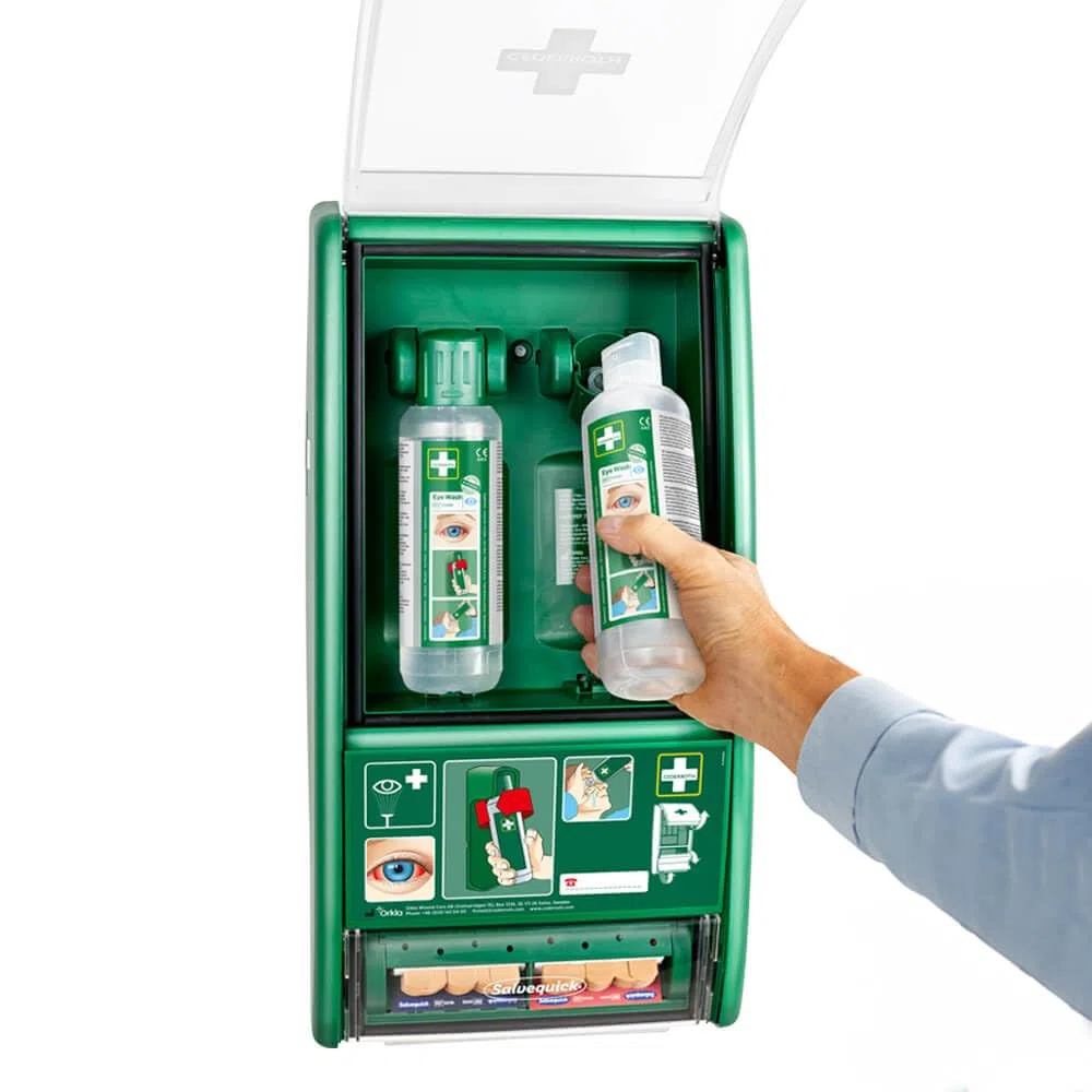 CEDERROTH Augenduschstation, 2 Augenspülflaschen 500 ml, mit Pflasterspender aus Kunststoff, Art.-Nr. 721500 | Augenspülung | Augenspülstation | Augenduschstation