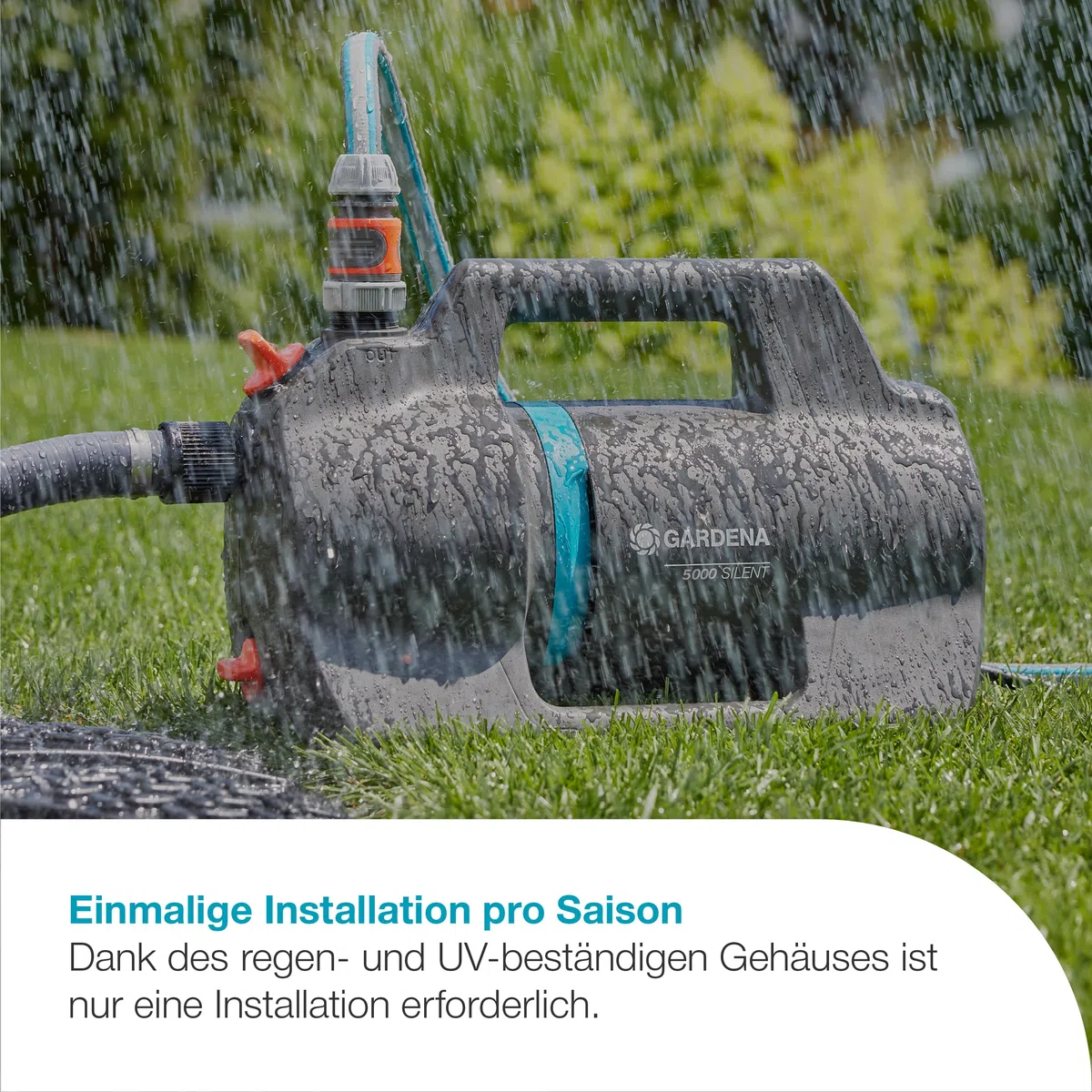 Gardena Gartenpumpe 5000 Silent Pumpen: 26% mehr Wasserdurchfluss bei gleichem Energieverbrauch*, Silent-Technologie, Regen- und UV-geschütztes Gehäuse (09080-20)