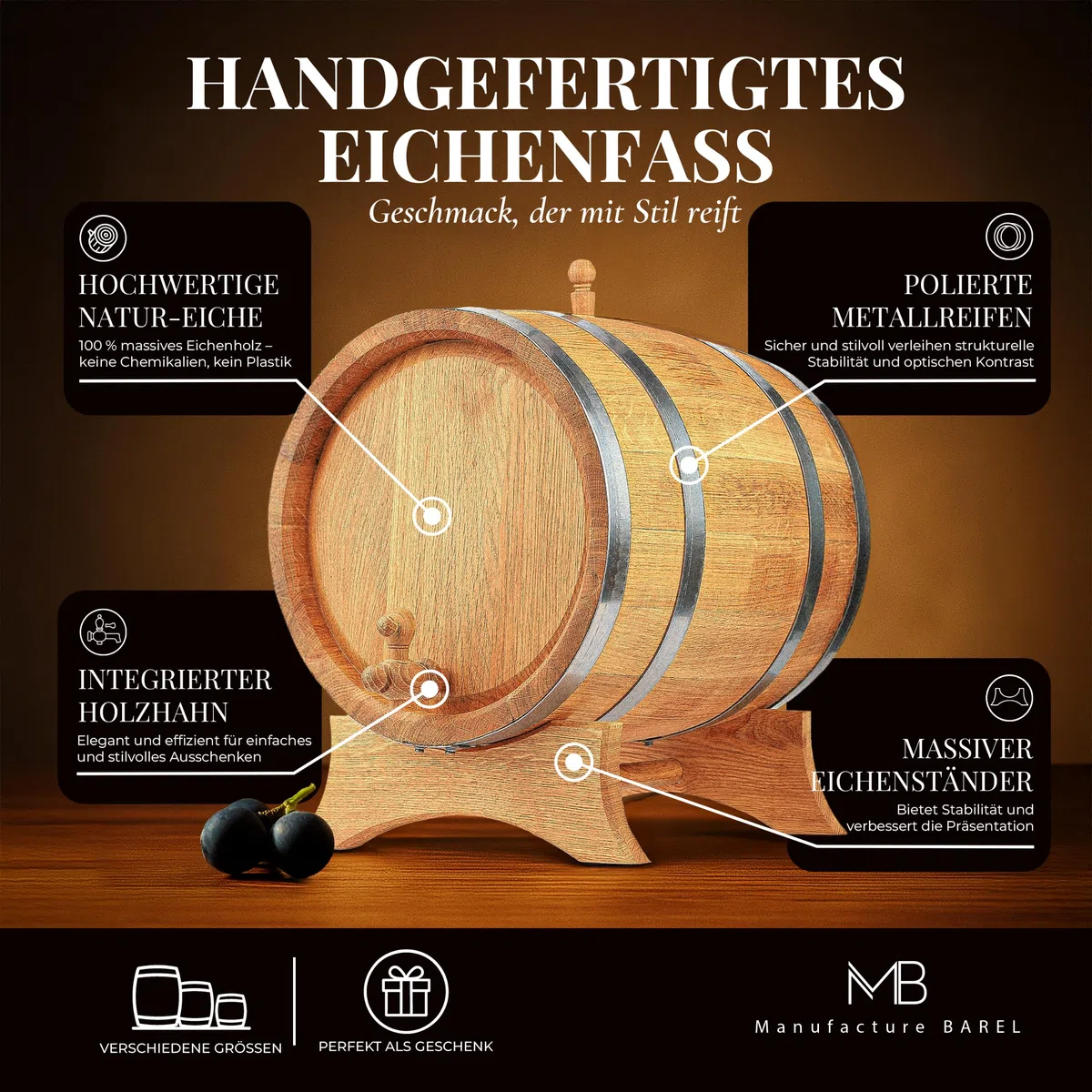 Holzfass Eichenfass Whiskyfass Weinfass Eichenweinfass Kleines Alkoholfass Eichenfass Großes Eichenfass 20 Liter