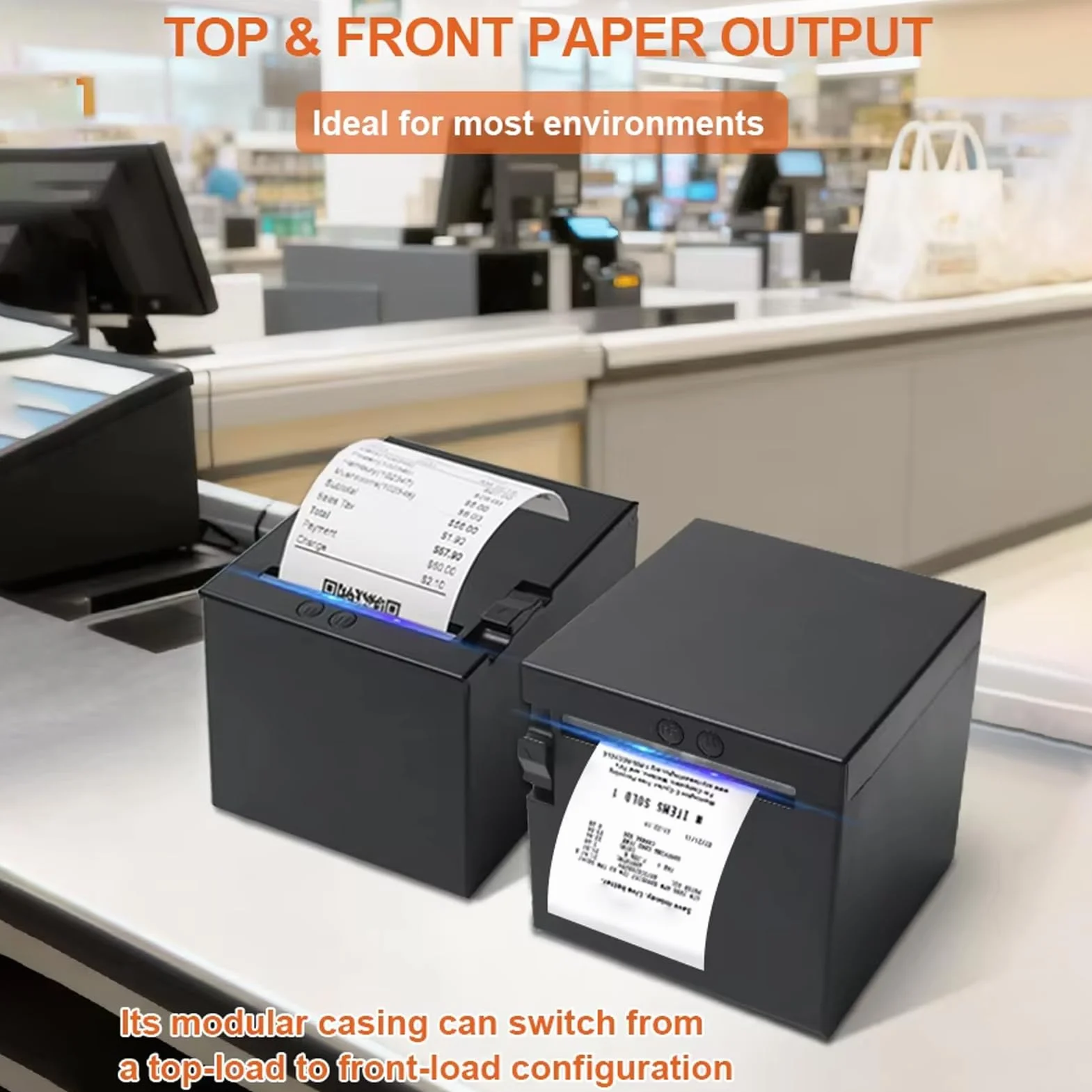 Bisofice Bondrucker 80mm Thermobondrucker Belegdrucker POS Drucker unterstützt ESC/POS, automatisches Schneiden(260mm/s, USB+WiFi+Ethernet)