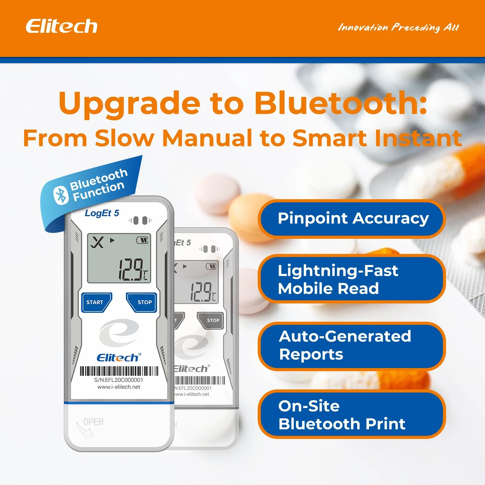 Elitech Bluetooth Temperatur Datenlogger, USB Feuchtigkeitslogger -30°C bis 70°C, Auto-PDF/CSV-Berichte, Windows/macOS